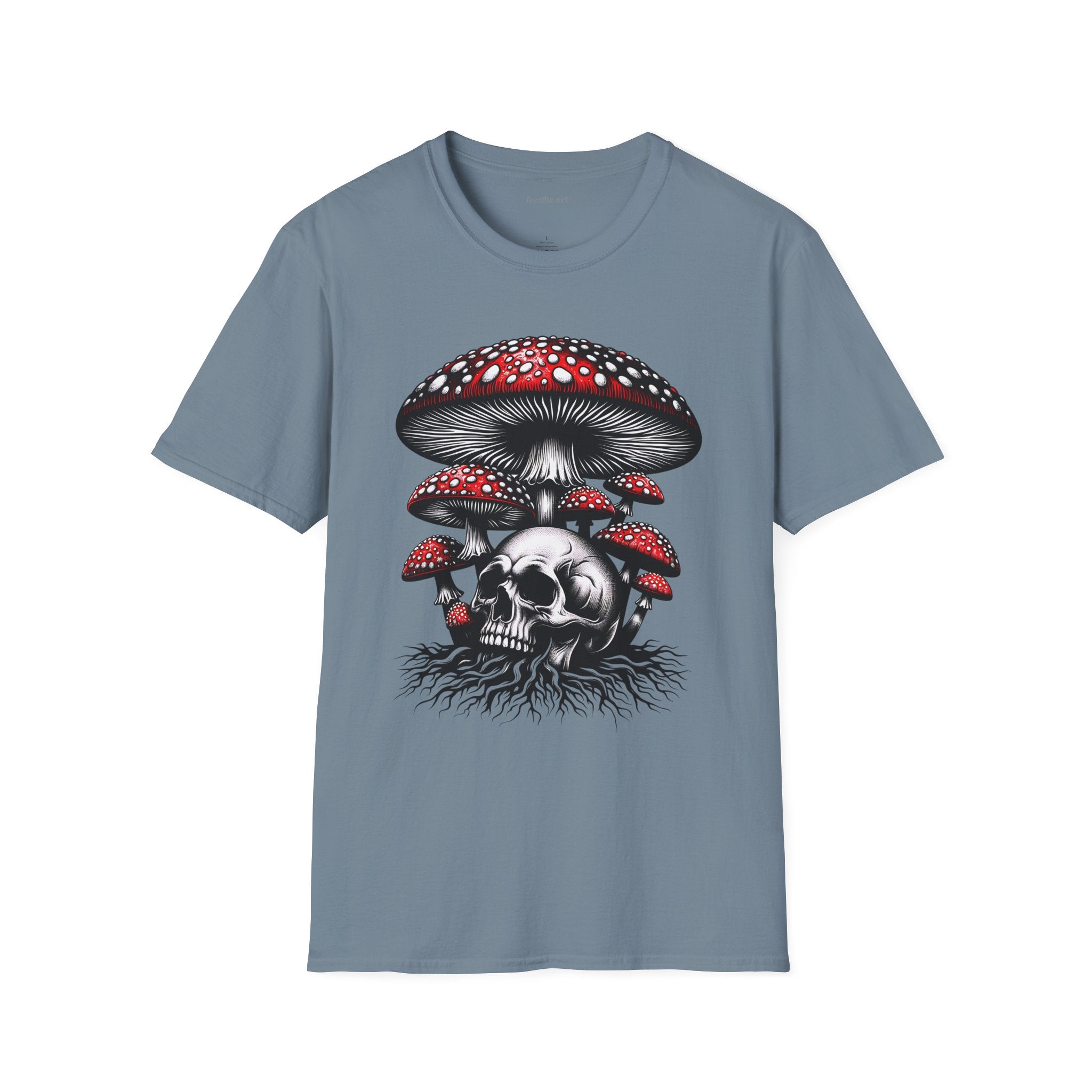 Skull with Mushroom Unisex Softstyle T-Shirt 100% Cotton Graphic