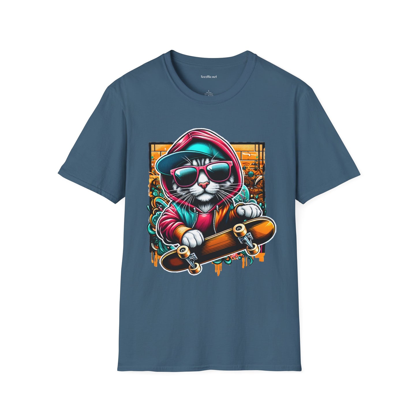 Skating Cool Cat (2) Unisex Softstyle T-Shirt 100% Cotton Graphic