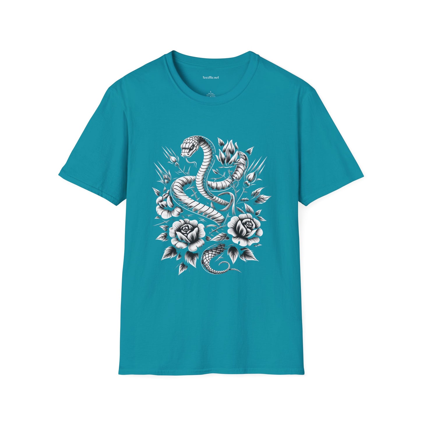 Snake with Flowers  Unisex Softstyle T-Shirt 100% Cotton Graphic