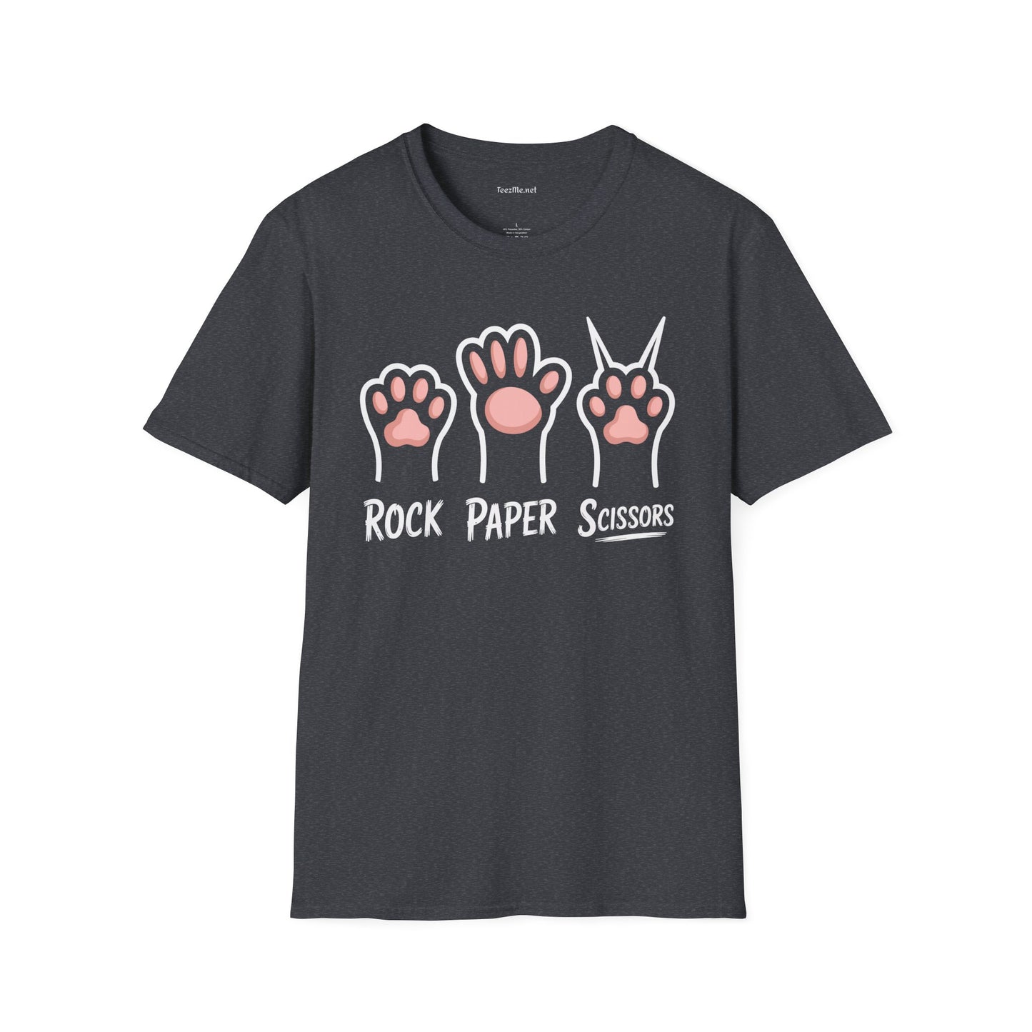 Rock Paper Scissors Cat Unisex Softstyle T-Shirt 100% Cotton Graphic