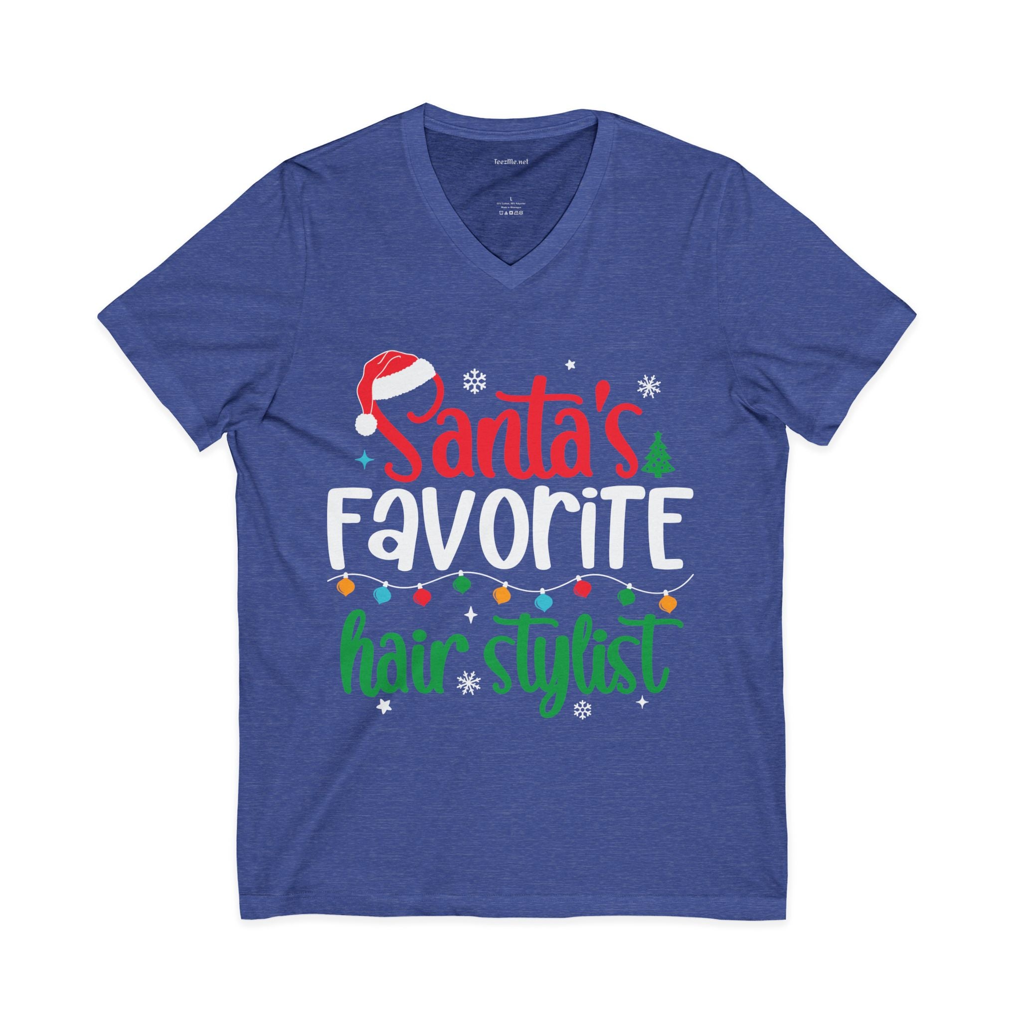 Santa's Favorite Hairstylist V-Neck Tee — Christmas Hair Stylist Shirt