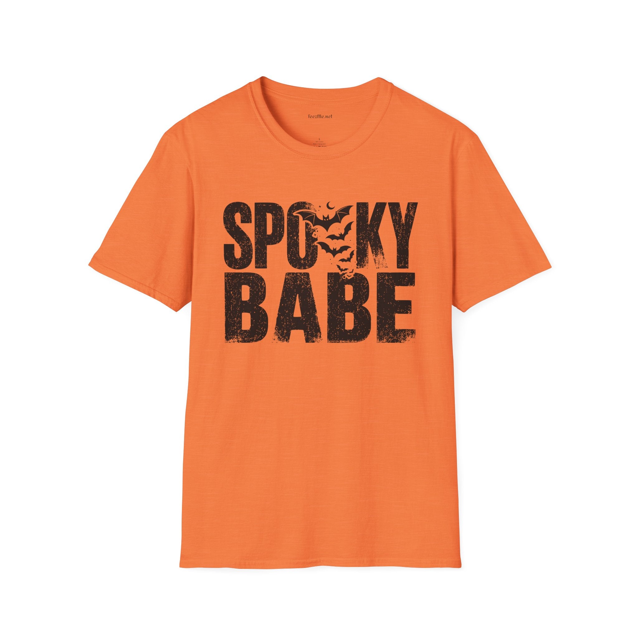 Spooky Babe Halloween T-Shirt — Orange Graphic Tee with Bats