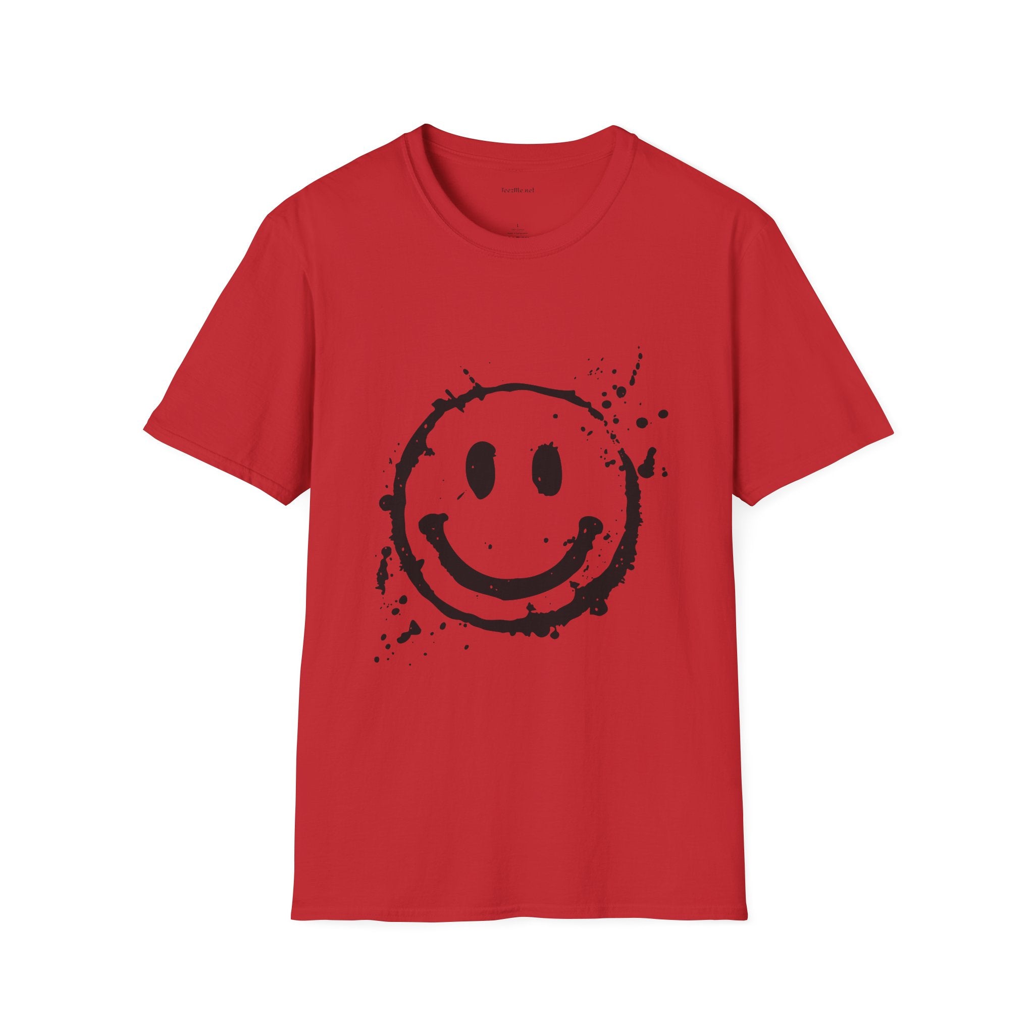 Smiley Splatter T-Shirt — Grunge Happy Face Graphic Tee