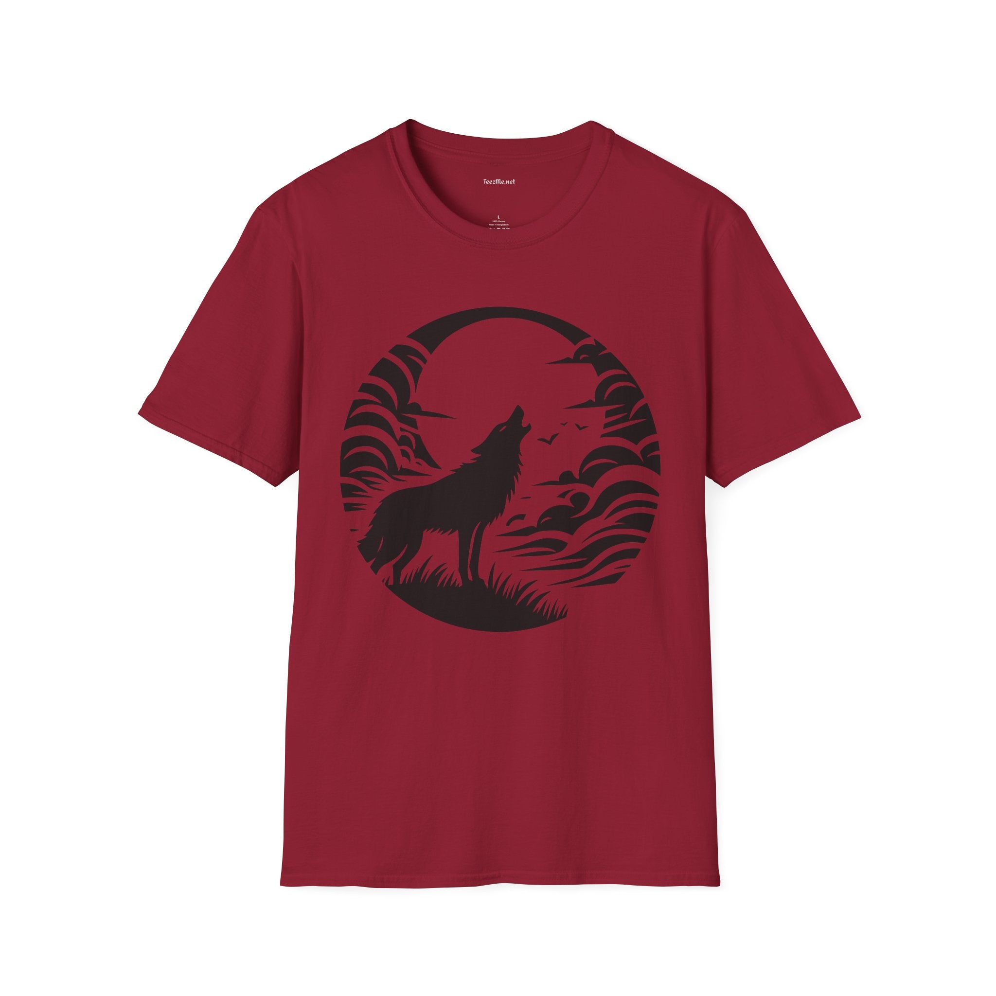 Wolf Howling Moon - Unisex Softstyle T-Shirt 100% Cotton Graphic