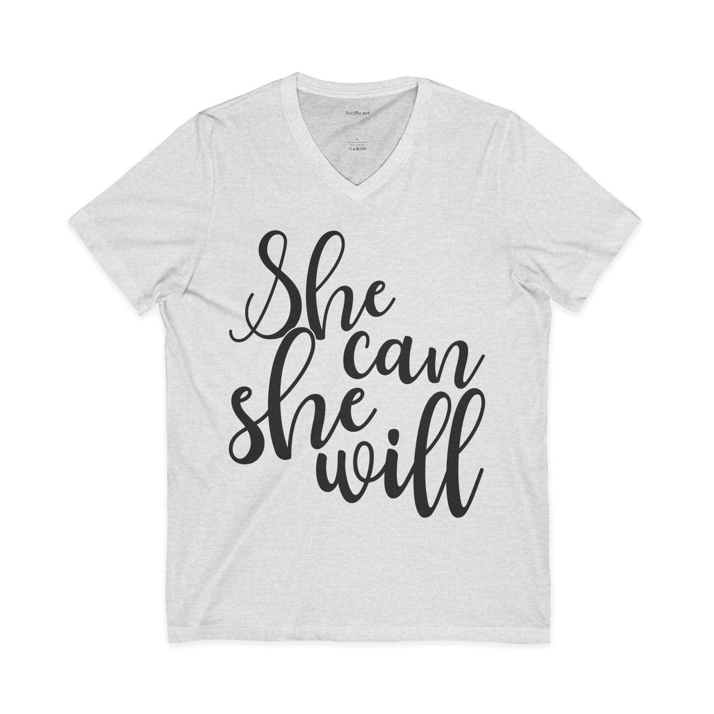She Can She Will Unisex Jersey Short Sleeve V-Neck Tee