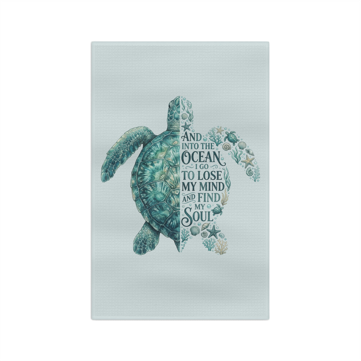 Sea Turtle Tea Towel — "And Into the Ocean I Go" Microfiber Kitchen Towel
