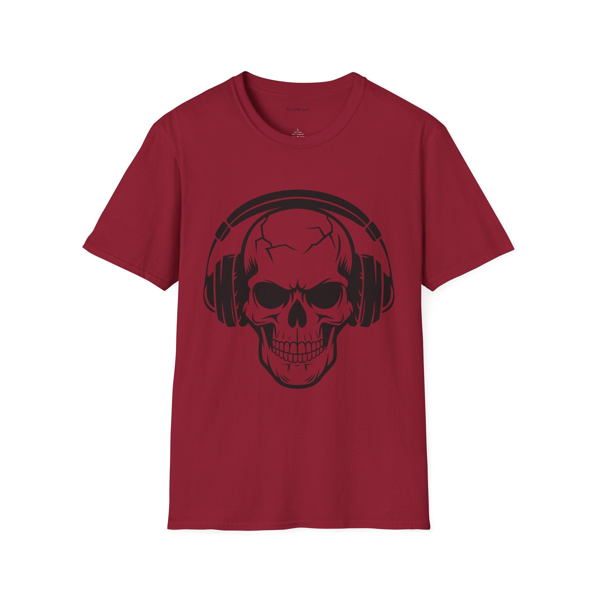 Skull wearing Headphones- Unisex Softstyle T-Shirt 100% Cotton Graphic