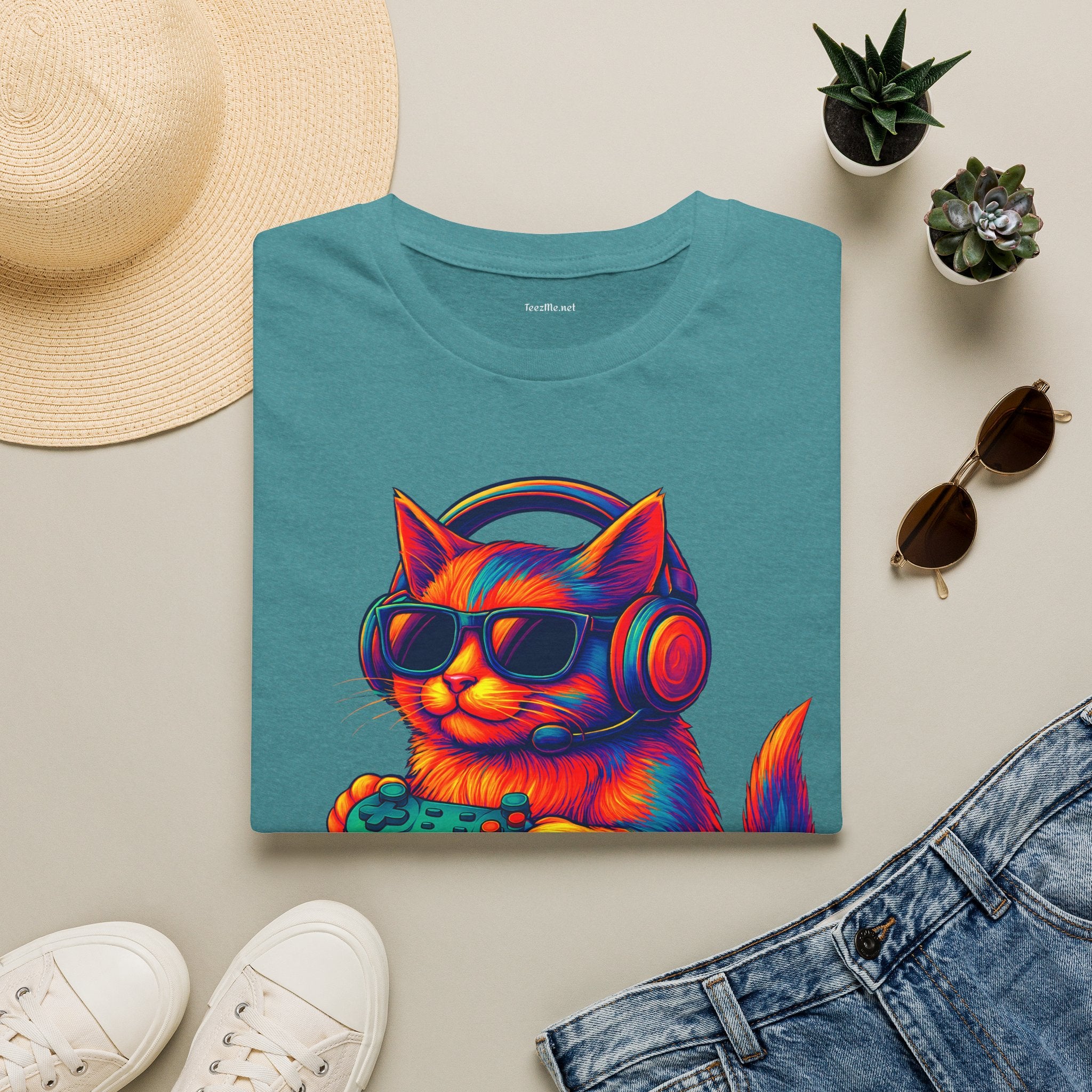 Cat Gamer Video Unisex Softstyle T-Shirt 100% Cotton Graphic