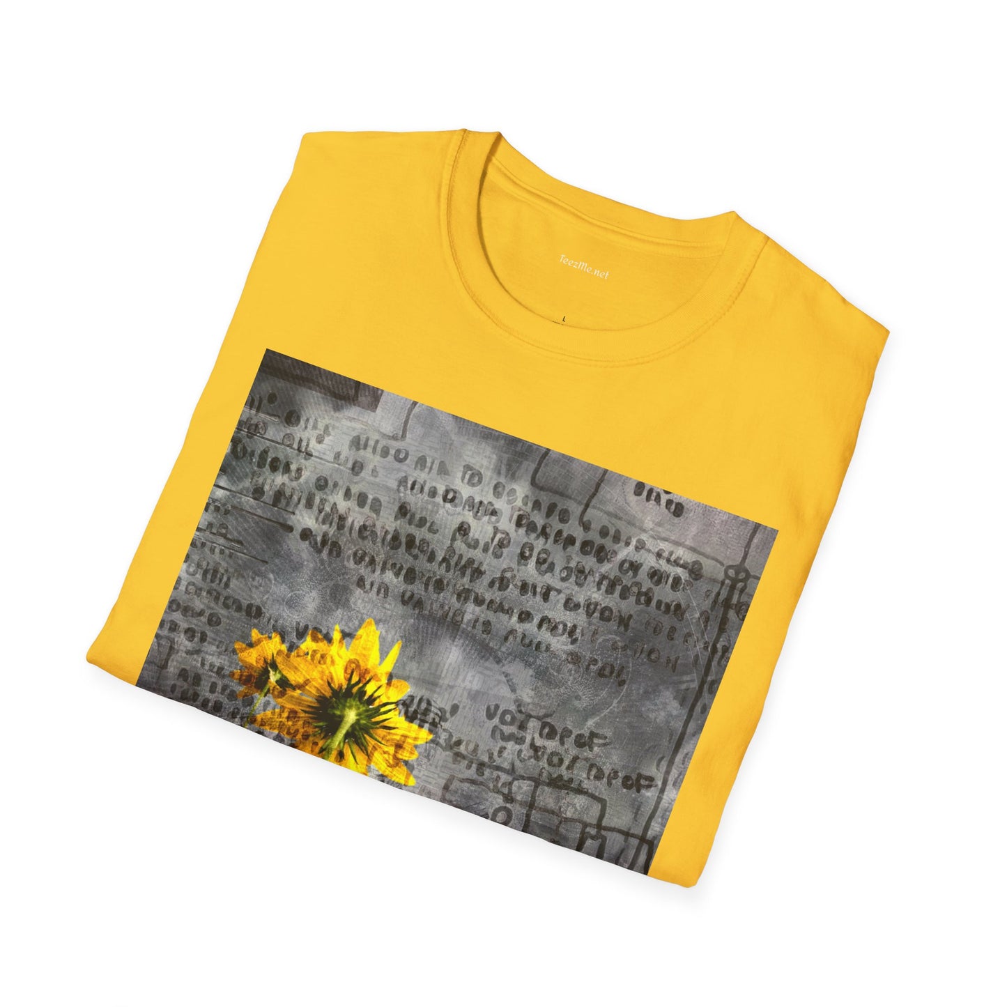 Yellow flowers with ancient symbols - Unisex Softstyle T-Shirt 100% Cotton Graphic