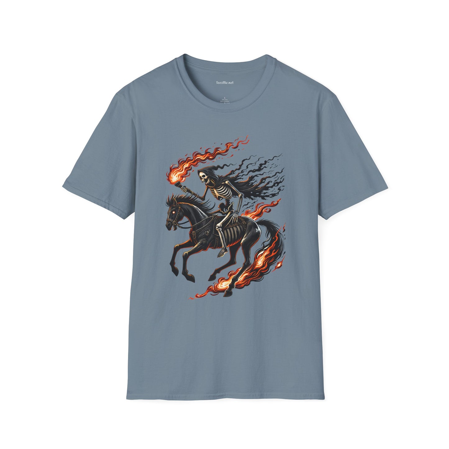 Skeleton Horse with Flame Unisex Softstyle T-Shirt 100% Cotton Graphic