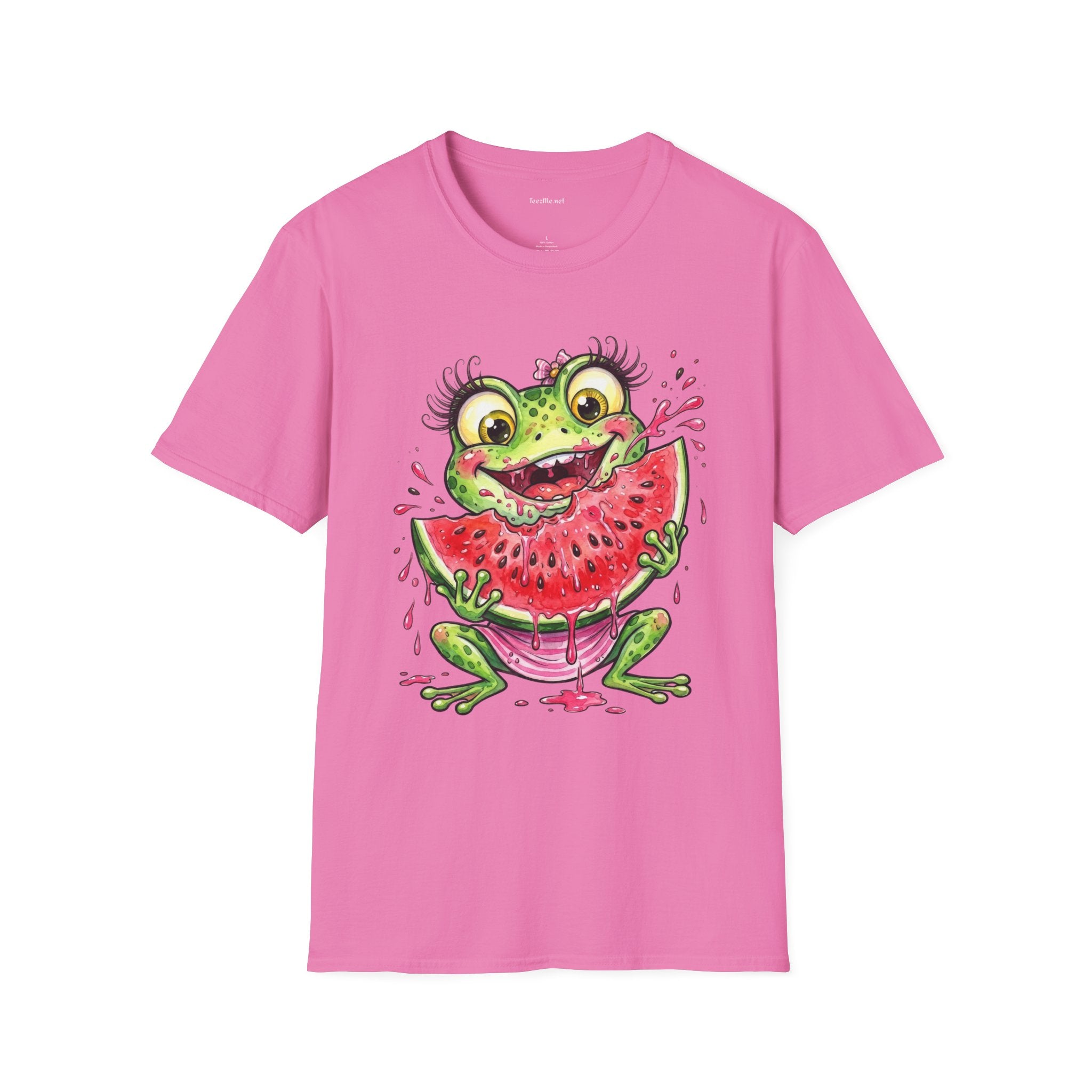 Kawaii Frog Eating Watermelon Unisex Softstyle T-Shirt 100% Cotton Graphic