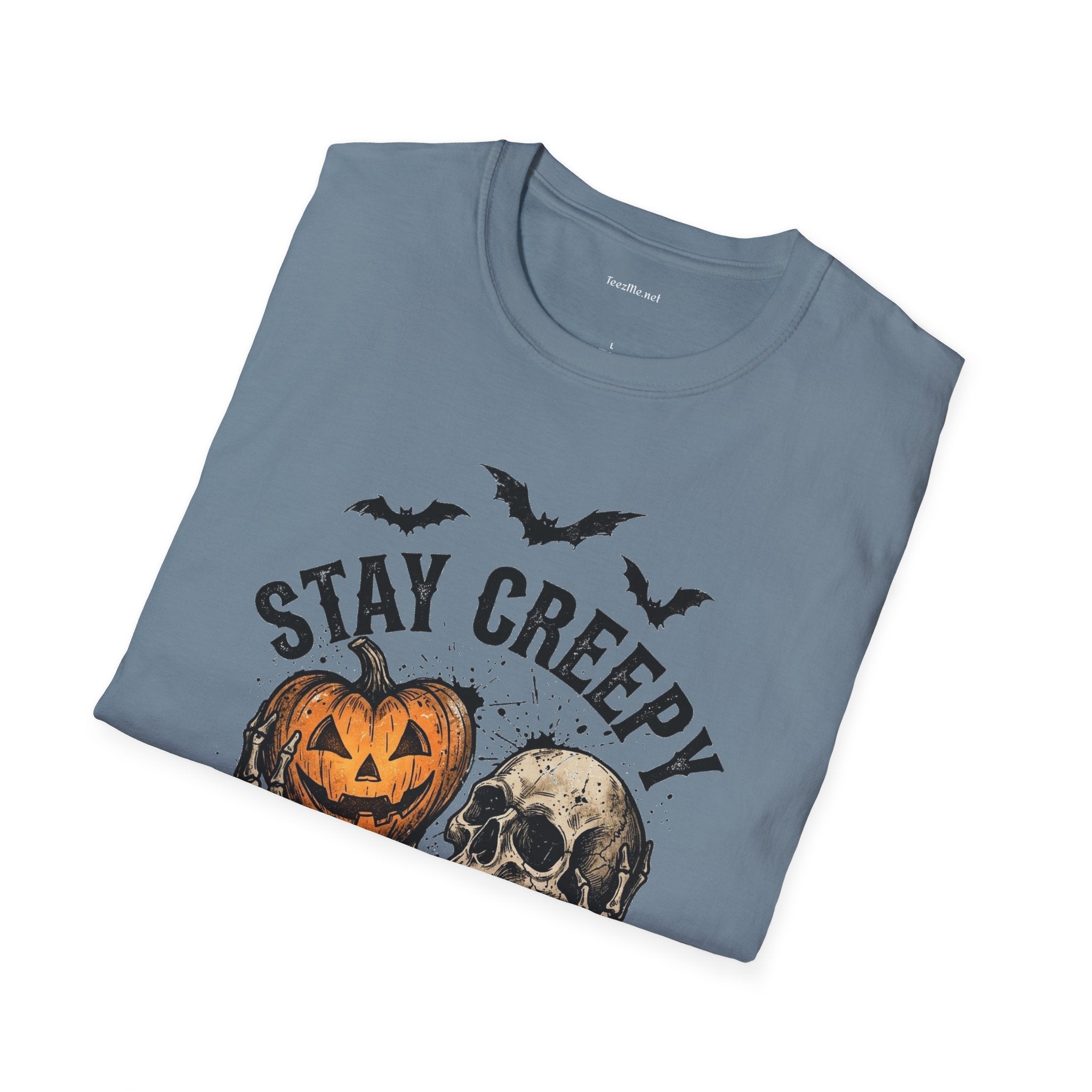 Stay Creepy Halloween T-Shirt — Pumpkin & Skull Spooky Graphic Tee