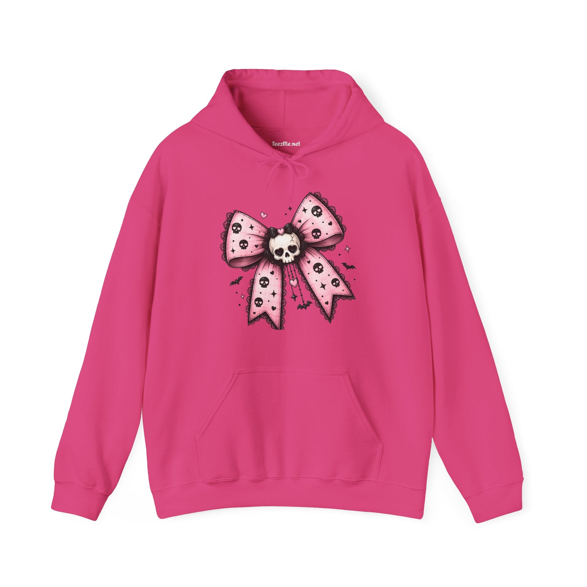 Pink Skull Bow Hoodie - Goth Cute Skull Ribbon Pullover