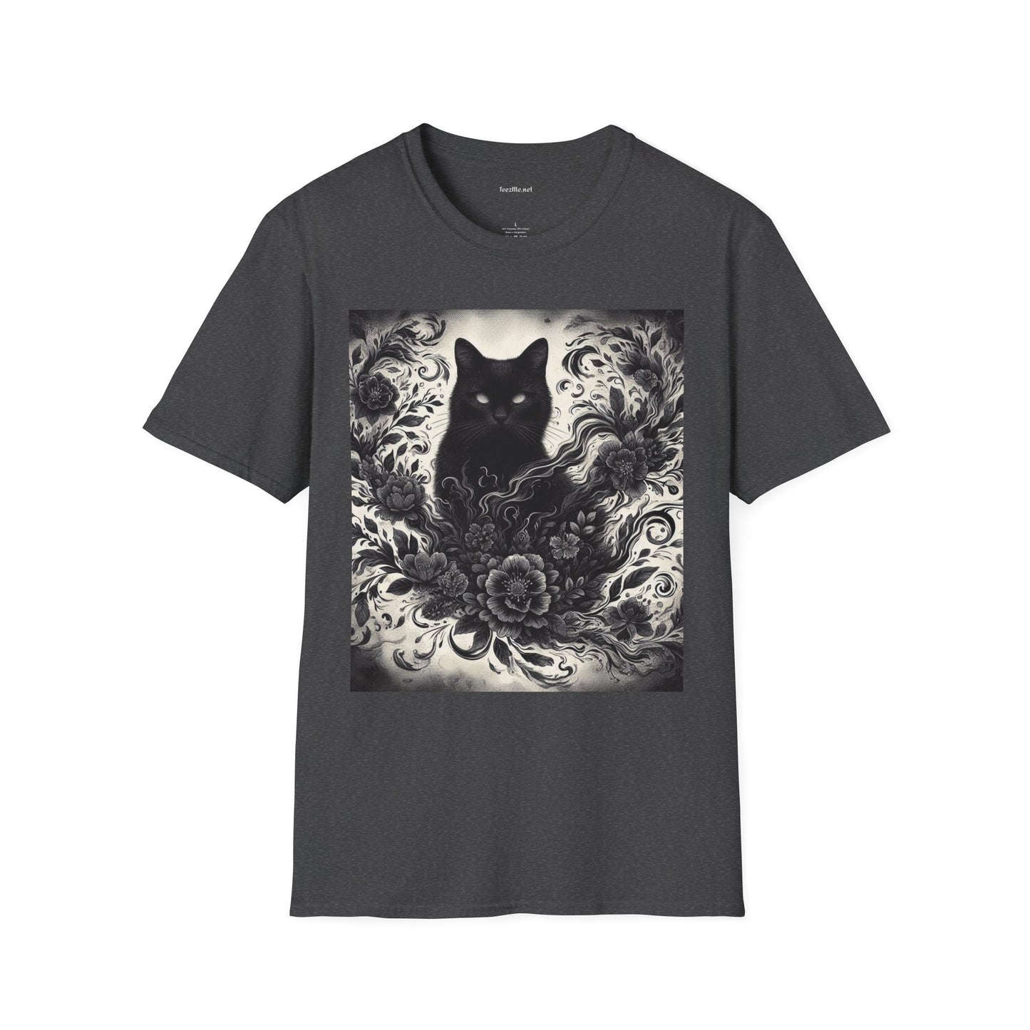 Black Cat Floral -Shirt 100% Cotton Graphic