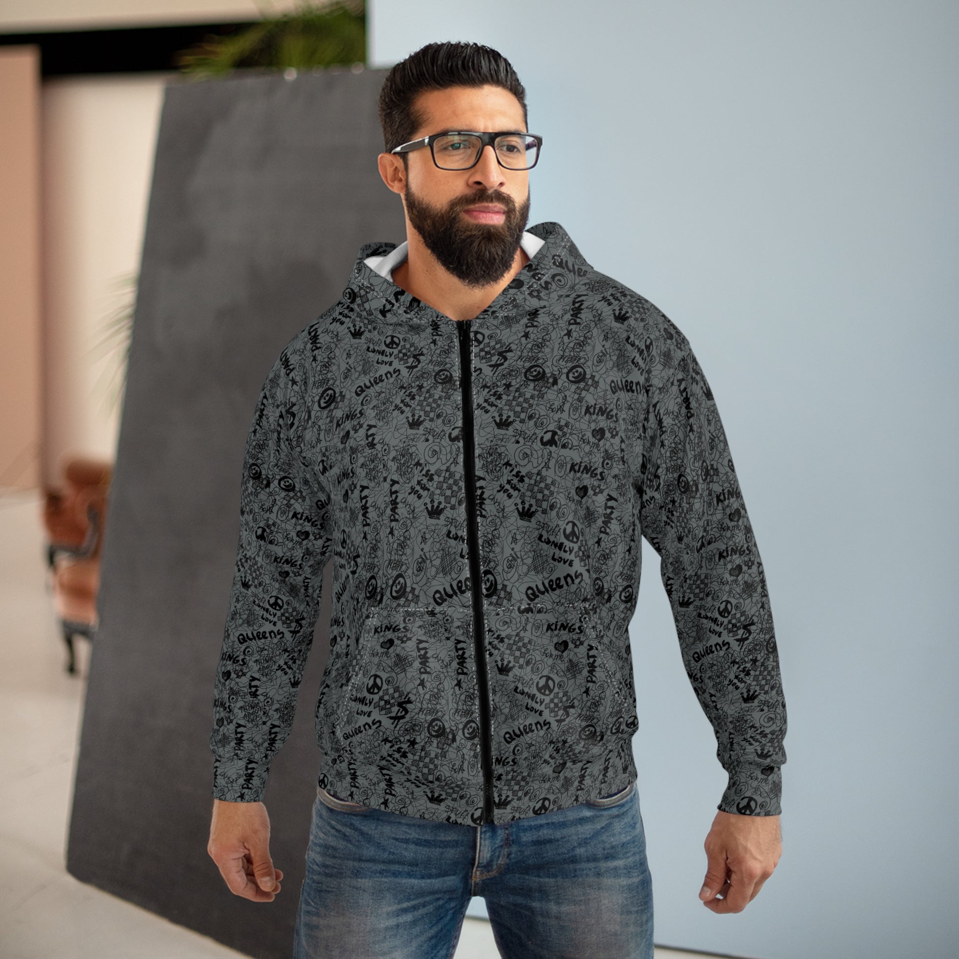 Street Style Grunge Unisex Zip Hoodie (AOP)