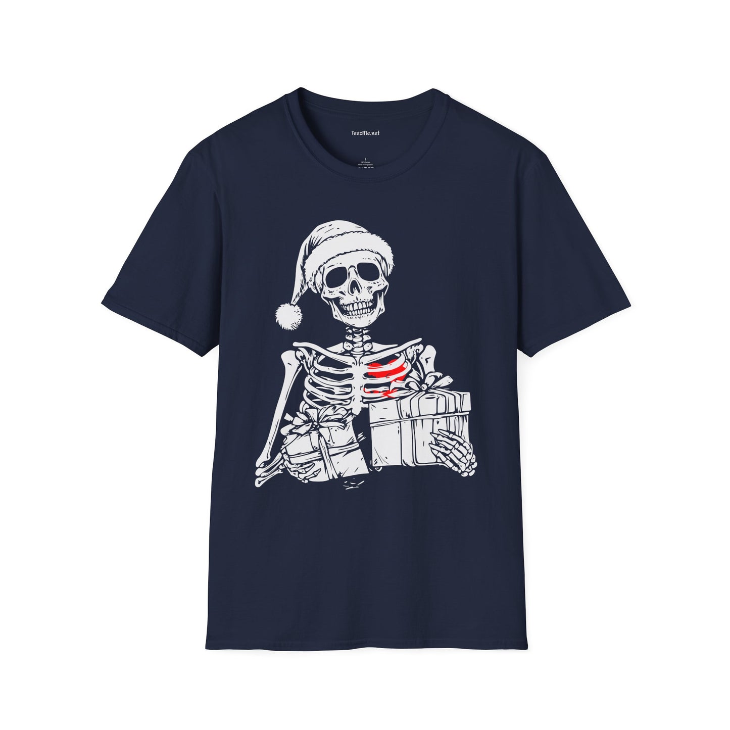 Christmas Skeleton with Presents Unisex Softstyle T-Shirt 100% Cotton Graphic