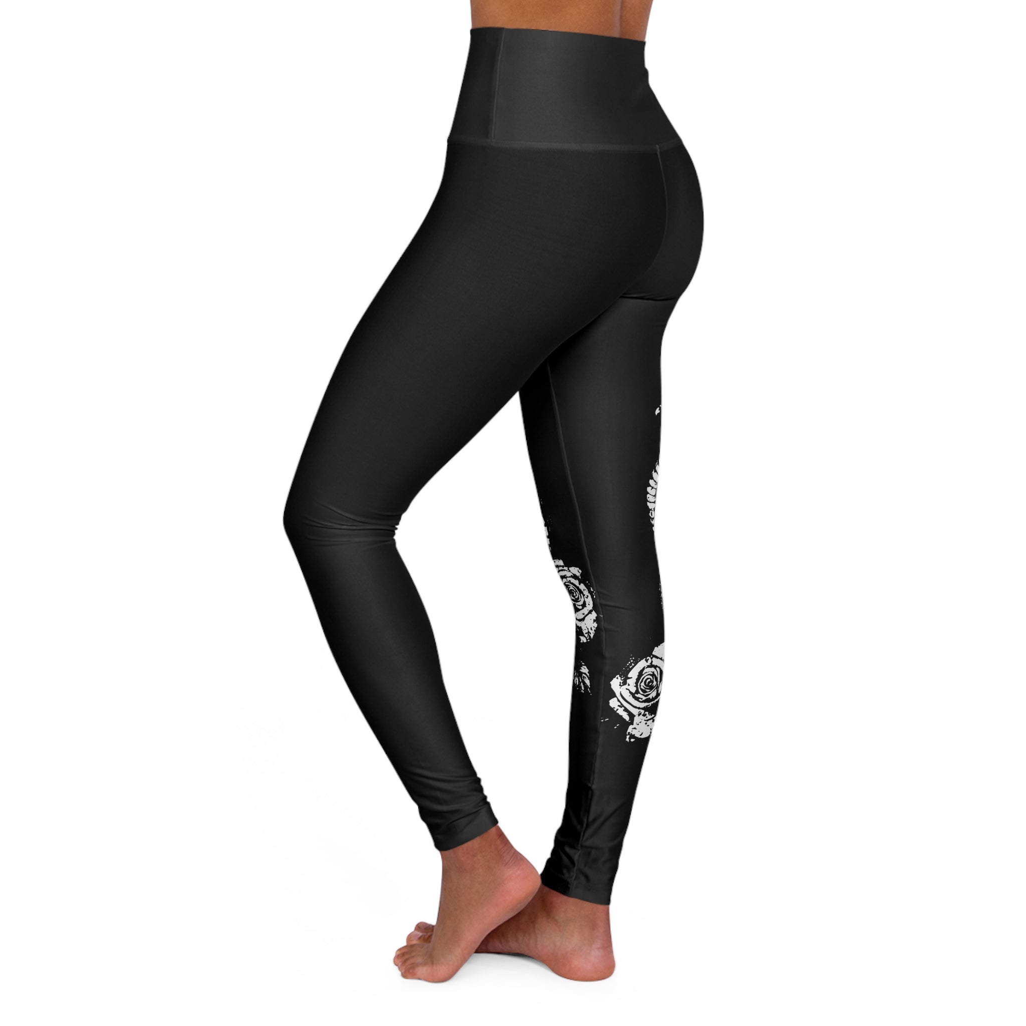 Black Floral Snake Sword High-Waisted Yoga Leggings