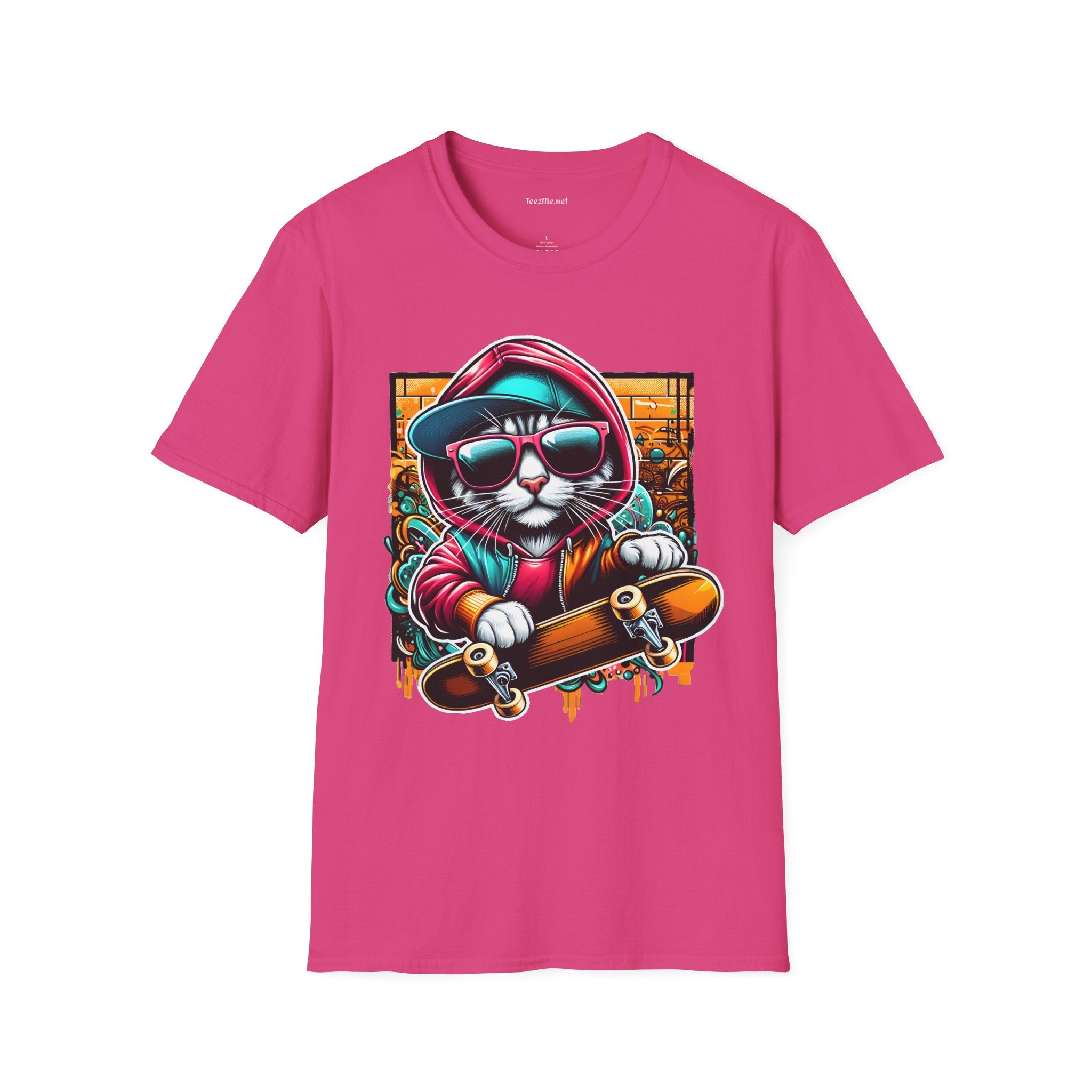 Skating Cool Cat (2) Unisex Softstyle T-Shirt 100% Cotton Graphic