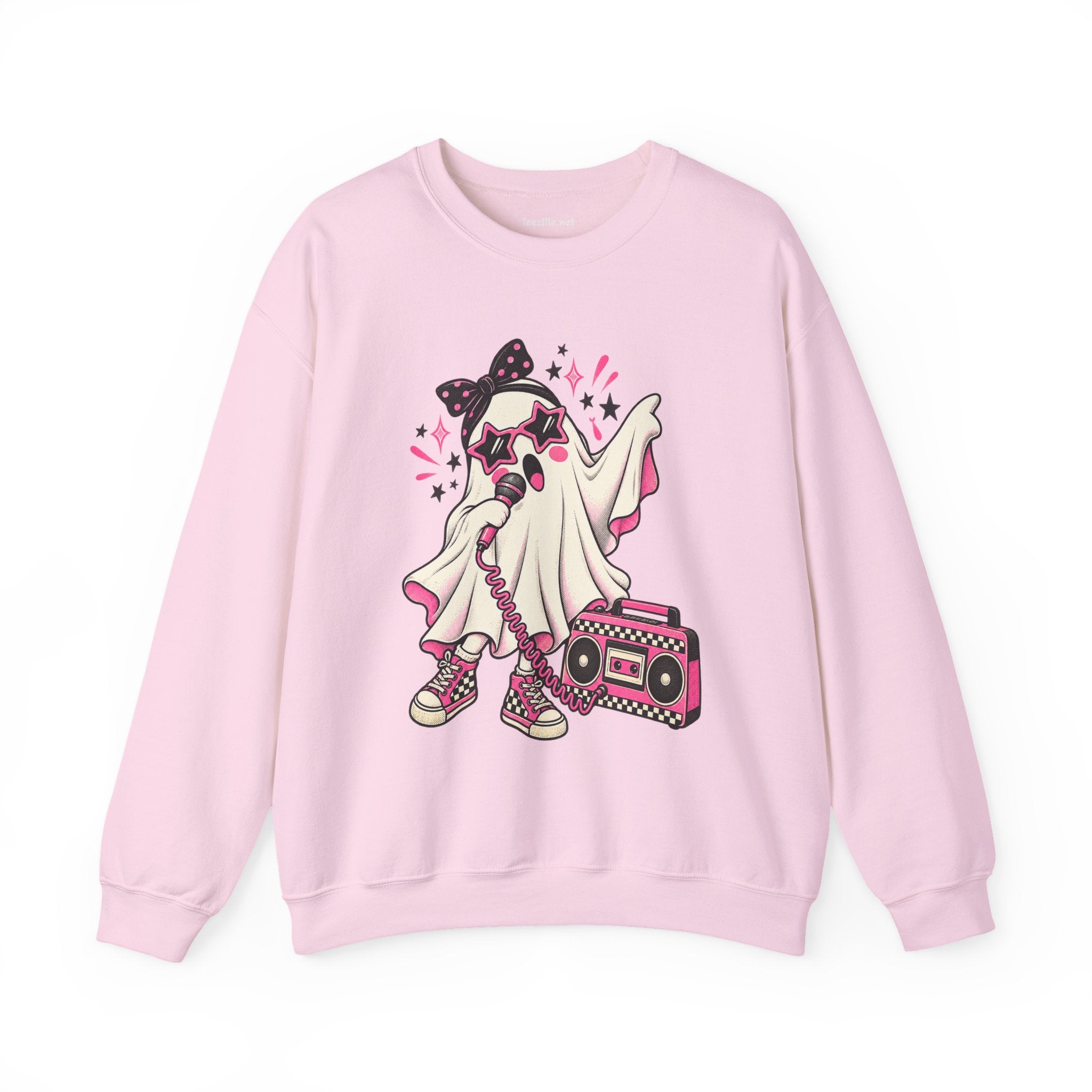 Retro Ghost Crewneck Sweatshirt — Cute 80s Boombox Ghost Design