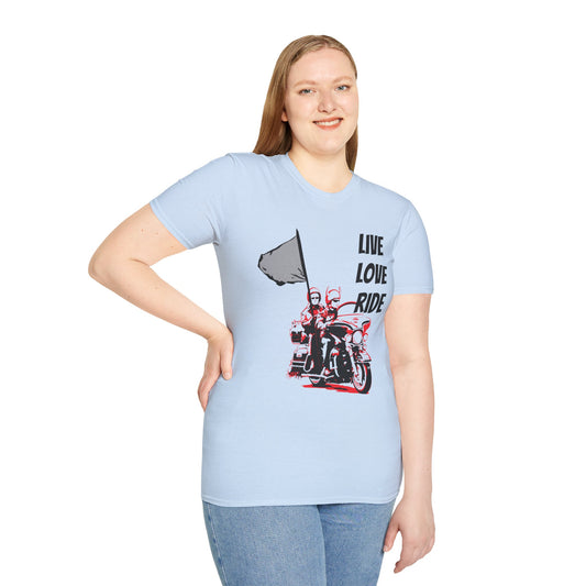 Live Love Ride - Unisex Softstyle T-Shirt 100% Cotton Graphic Motorcycle Harley