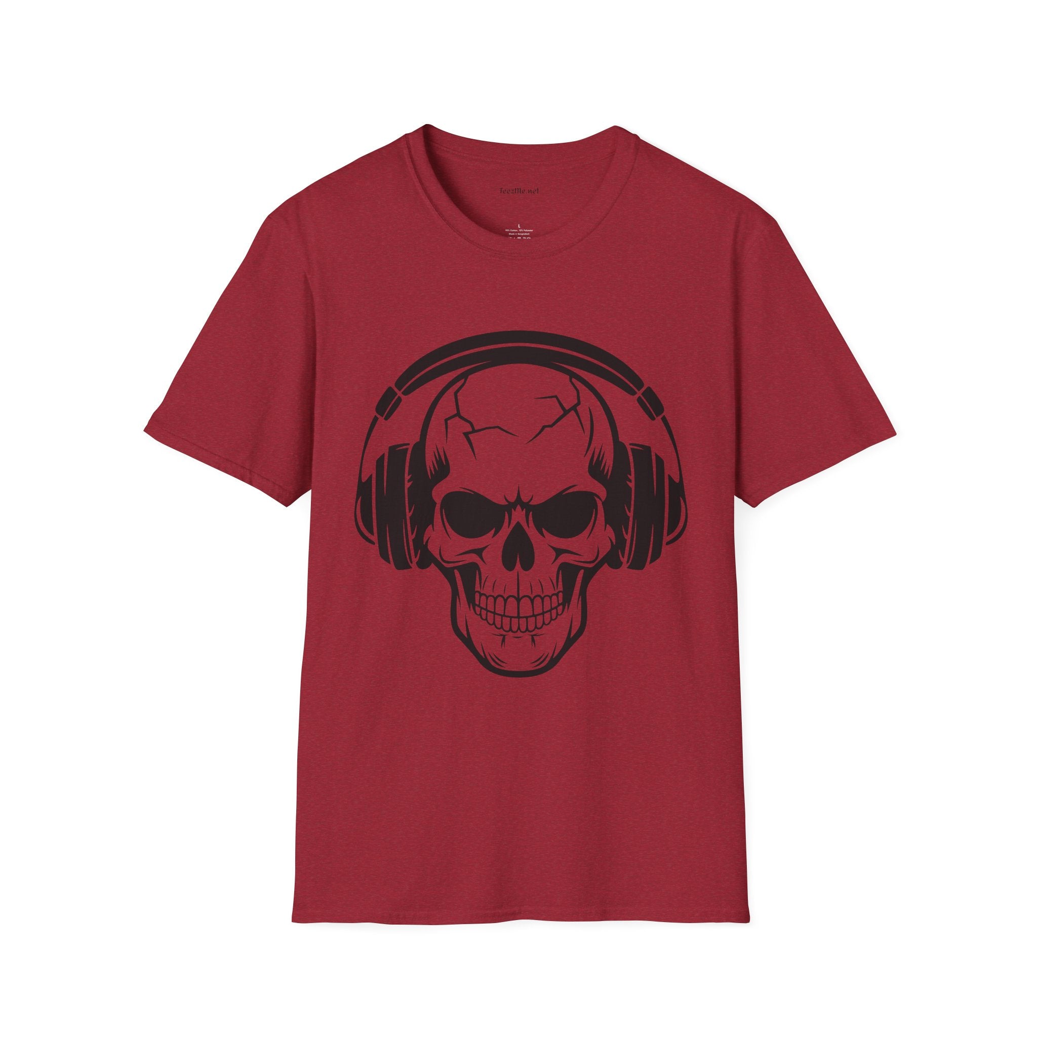 Skull wearing Headphones- Unisex Softstyle T-Shirt 100% Cotton Graphic