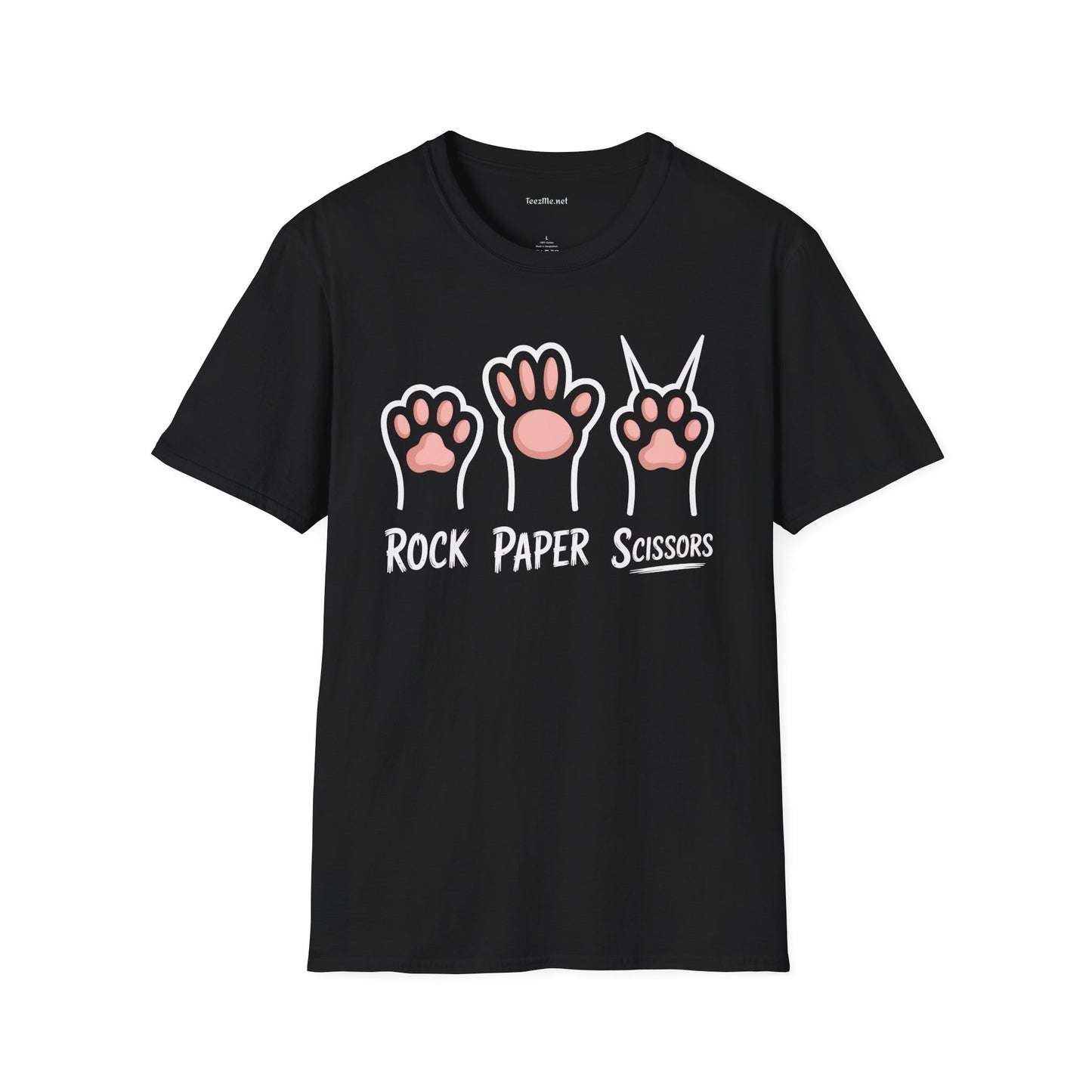 Rock Paper Scissors Cat Unisex Softstyle T-Shirt 100% Cotton Graphic
