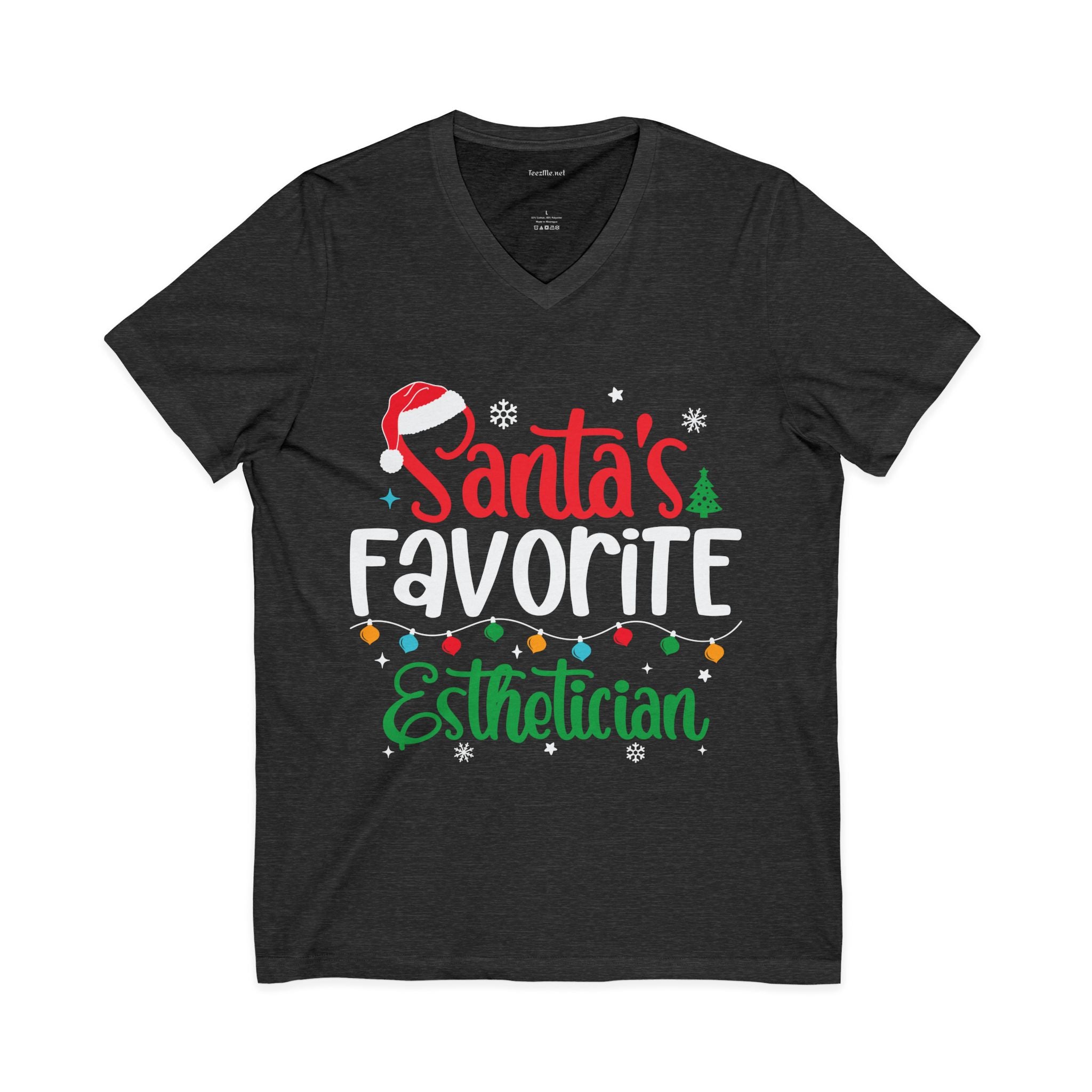 Santa’s Favorite Esthetician V-Neck Tee — Christmas Esthetician Gift