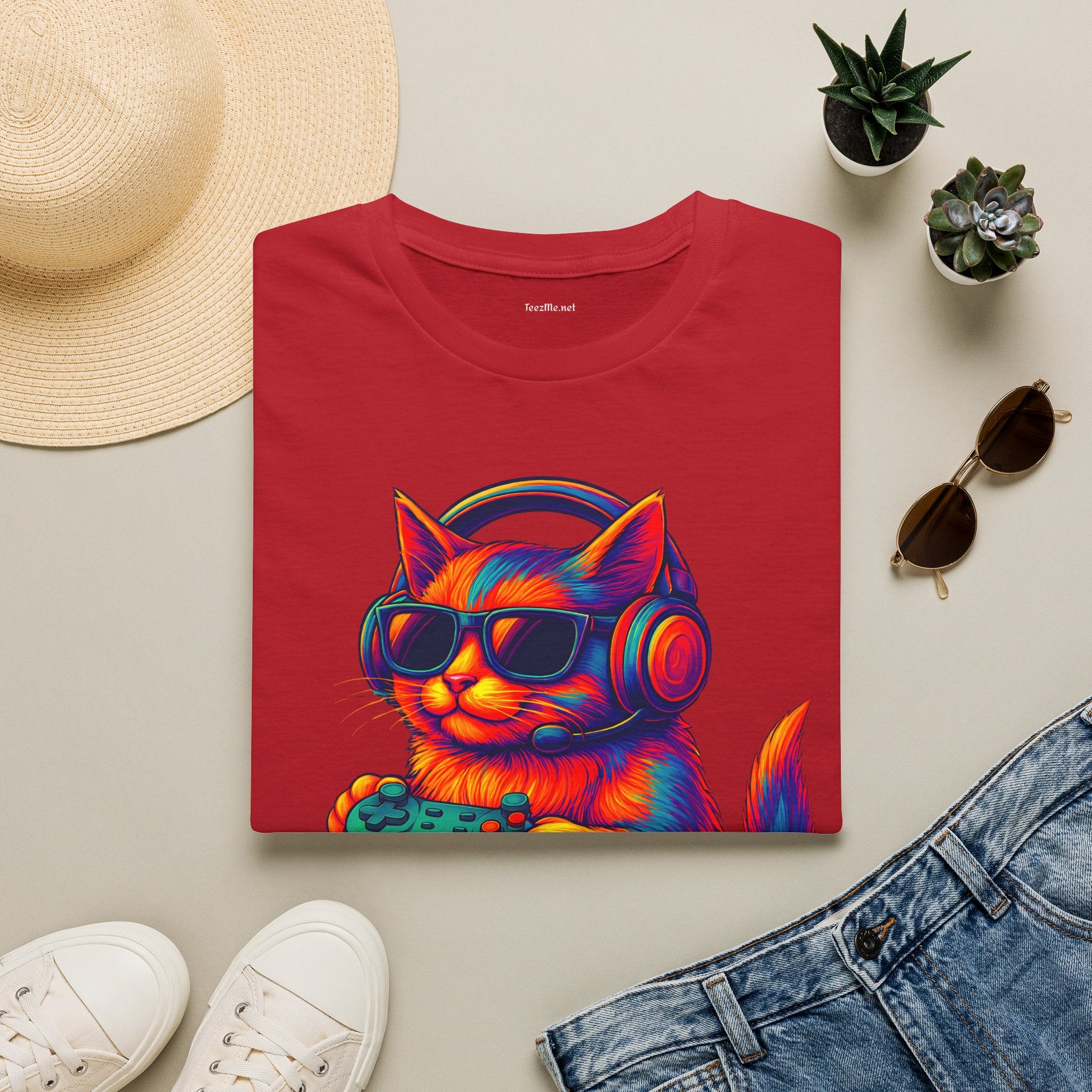 Cat Gamer Video Unisex Softstyle T-Shirt 100% Cotton Graphic