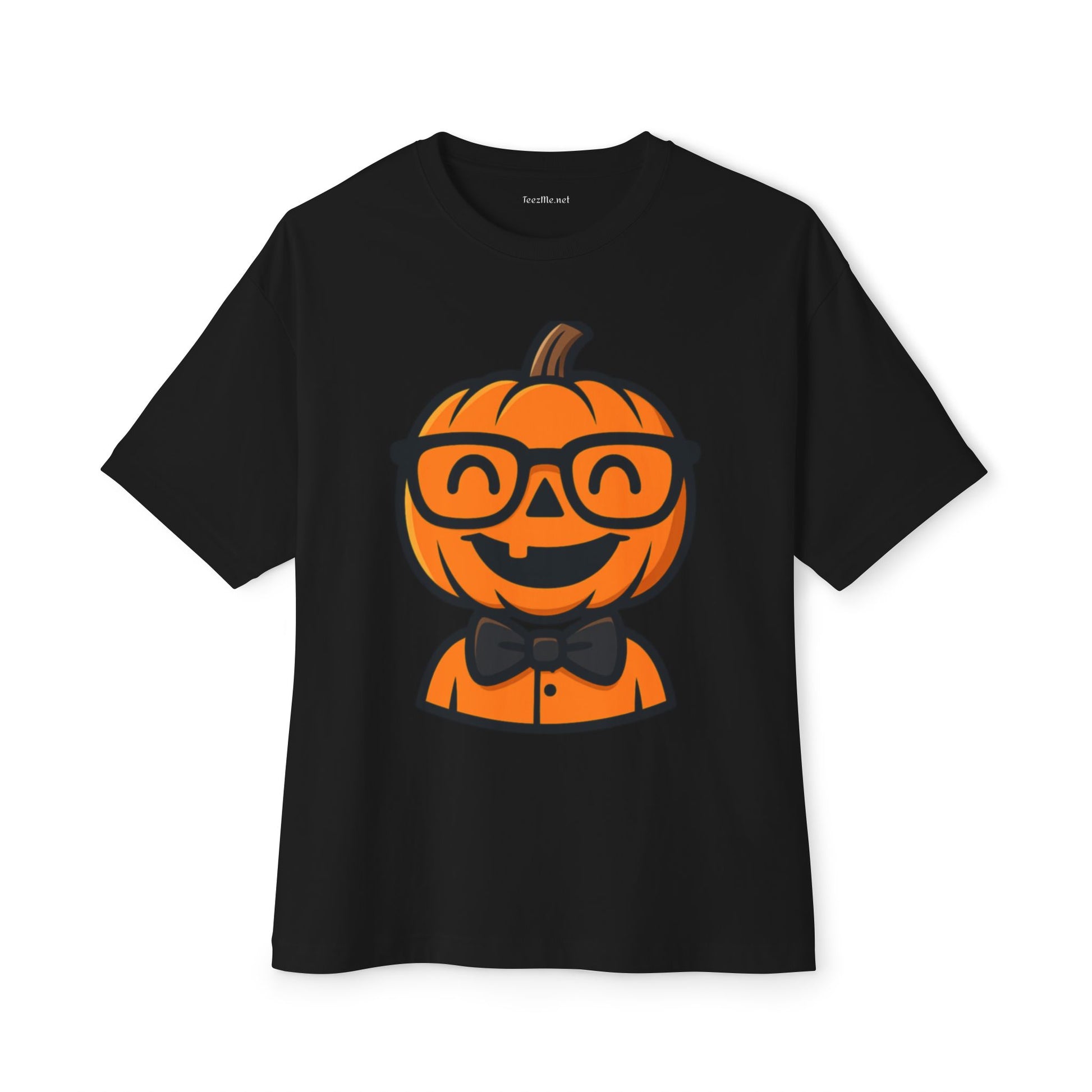 Geeky Pumpkin Halloween Tee — Jack-O'-Lantern with Glasses & Bow Tie