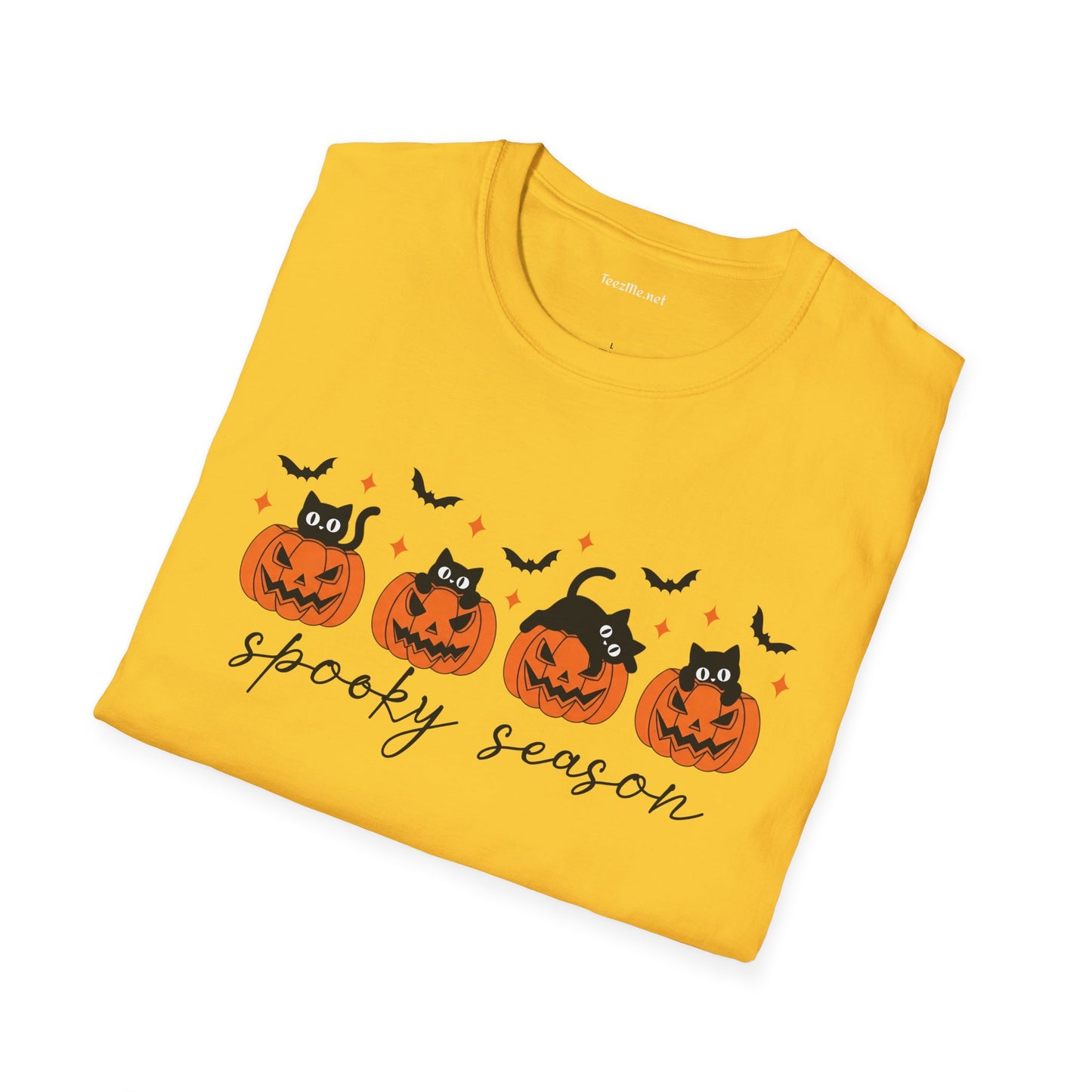 Spooky Season with Cats Unisex Softstyle T-Shirt 100% Cotton