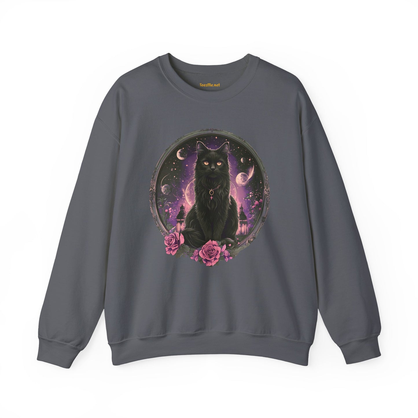 Moon Witchy Black Cat Unisex Heavy Bend™ Crewneck Sweatshirt Graphic