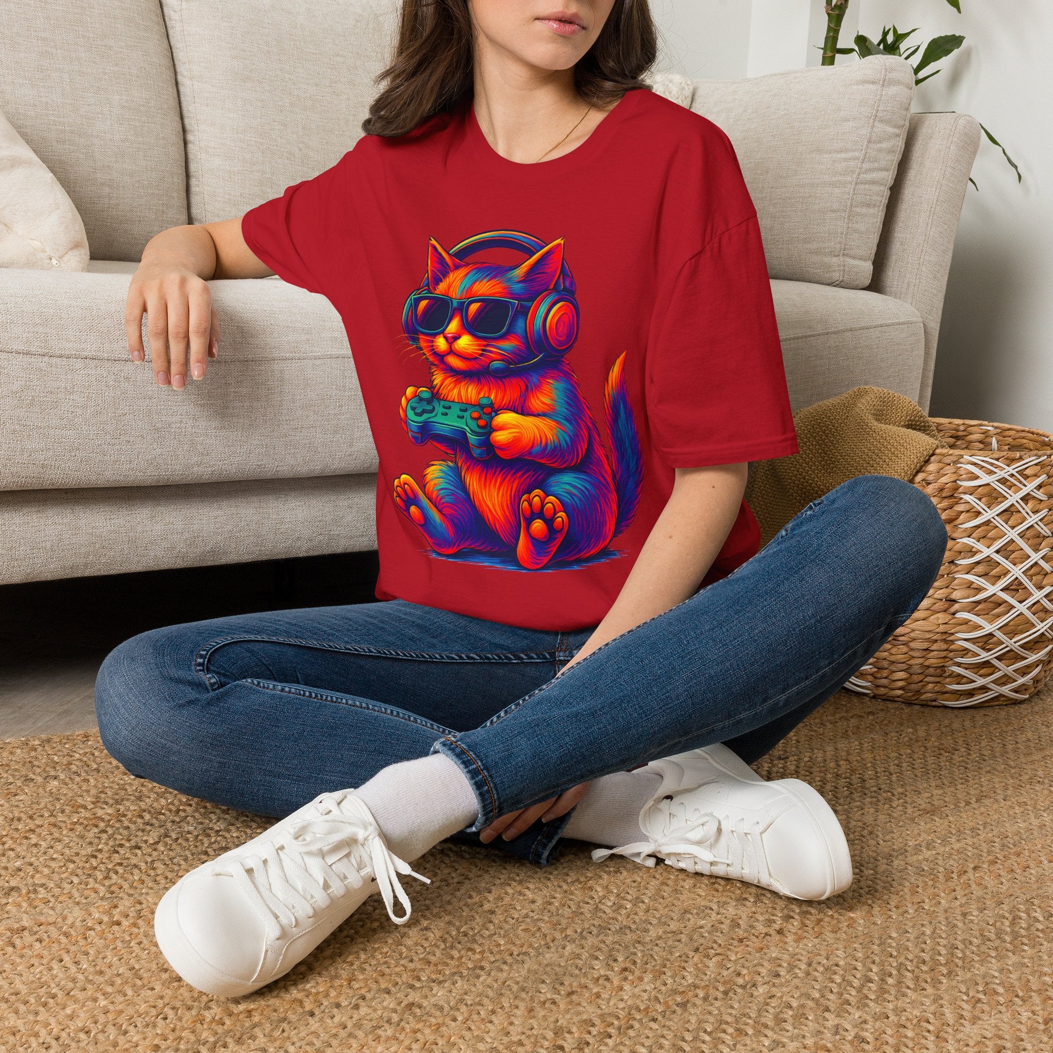 Cat Gamer Video Unisex Softstyle T-Shirt 100% Cotton Graphic