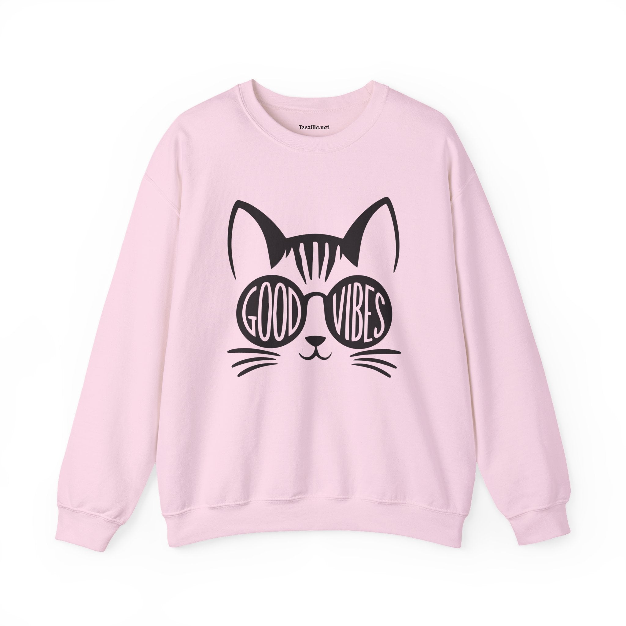 Good Vibes Cat Glasses  Unisex Heavy Blend™ Crewneck Sweatshirt Inspirational