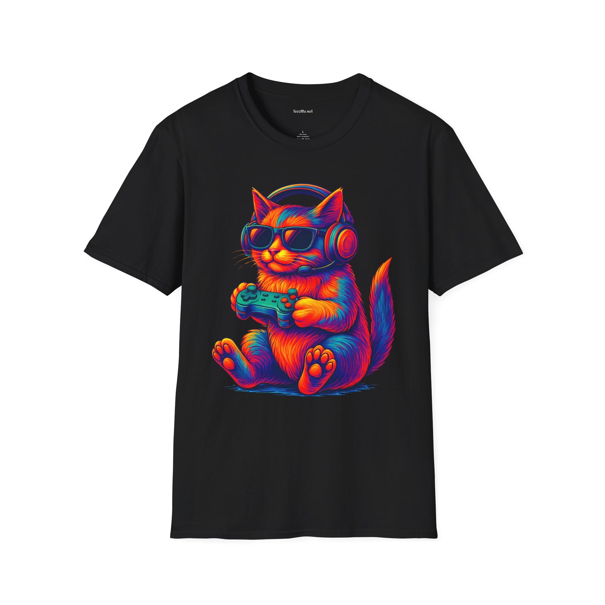 Cat Gamer Video Unisex Softstyle T-Shirt 100% Cotton Graphic