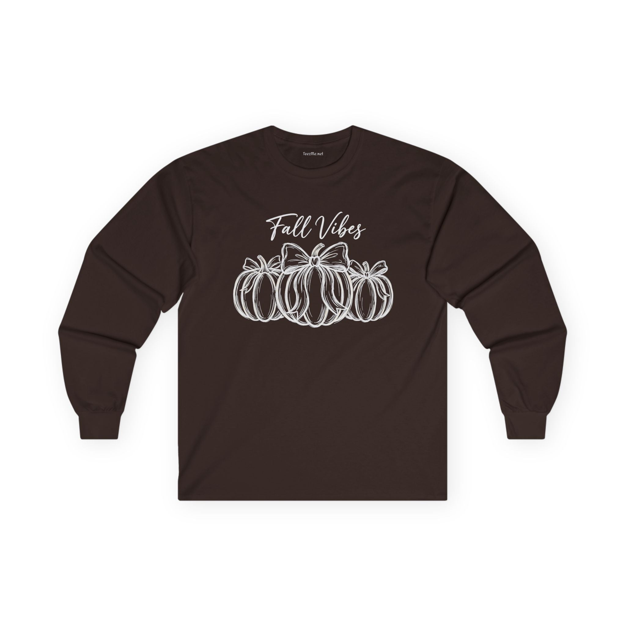 Fall Vibes Long Sleeve Tee — White Pumpkin Graphic