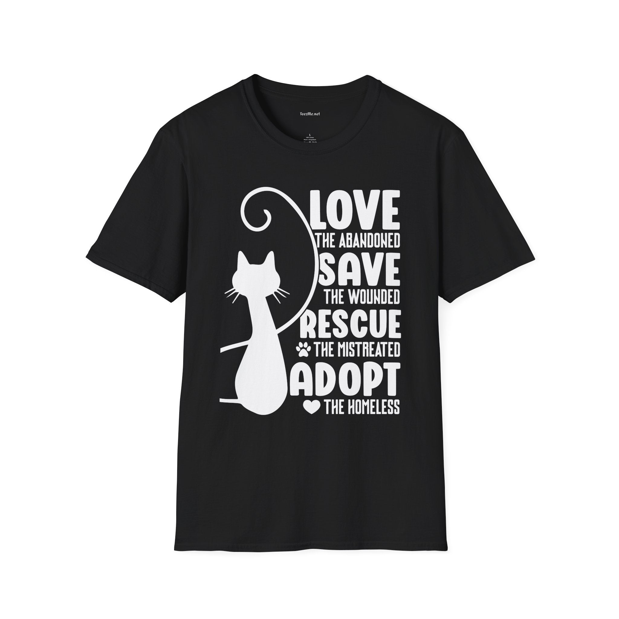Cat Rescue T-Shirt — "Love the Abandoned, Save the Wounded" Adoption Tee