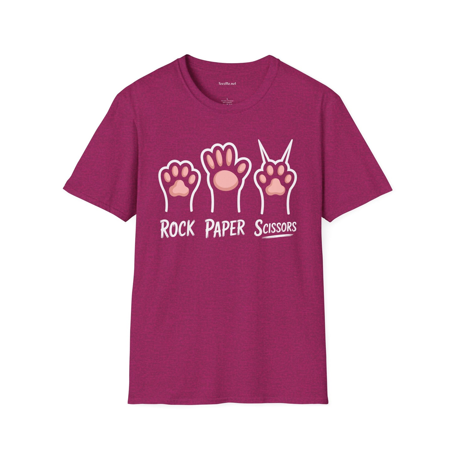 Rock Paper Scissors Cat Unisex Softstyle T-Shirt 100% Cotton Graphic