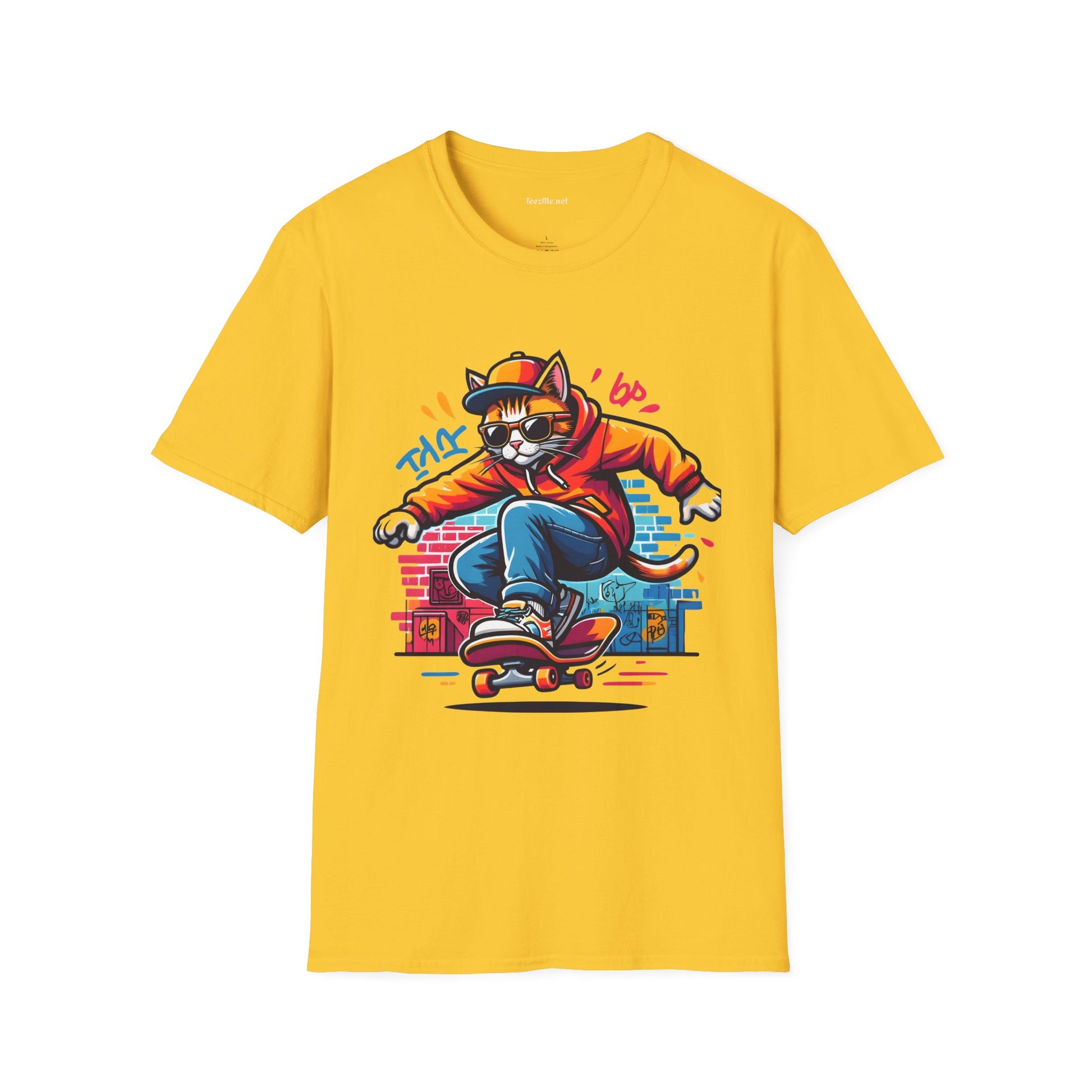 Skating Cool Cat (3) Unisex Softstyle T-Shirt 100% Cotton Graphic