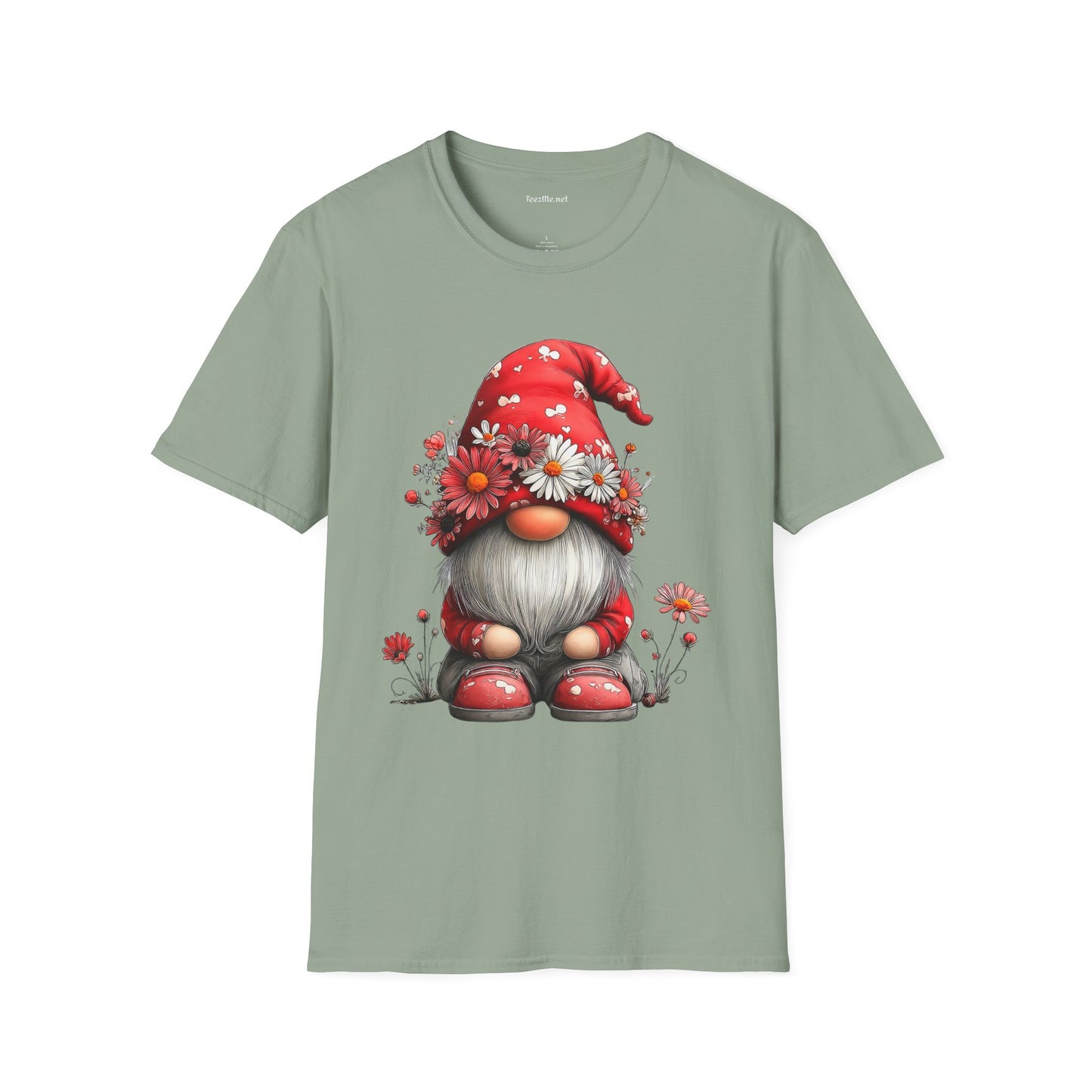Floral Gnome Unisex SoftStyle T-Shirt 100% Cotton Graphic