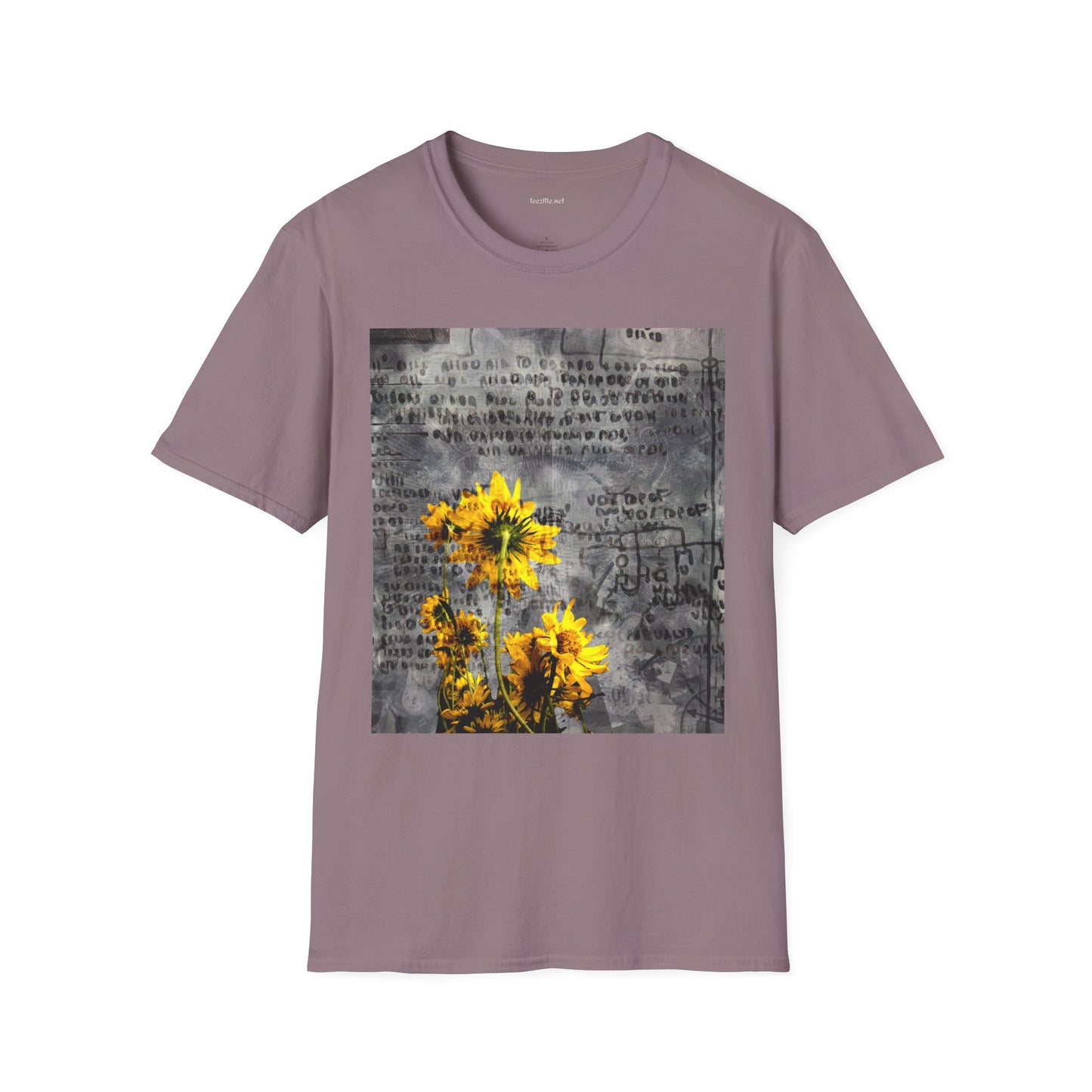 Yellow flowers with ancient symbols - Unisex Softstyle T-Shirt 100% Cotton Graphic