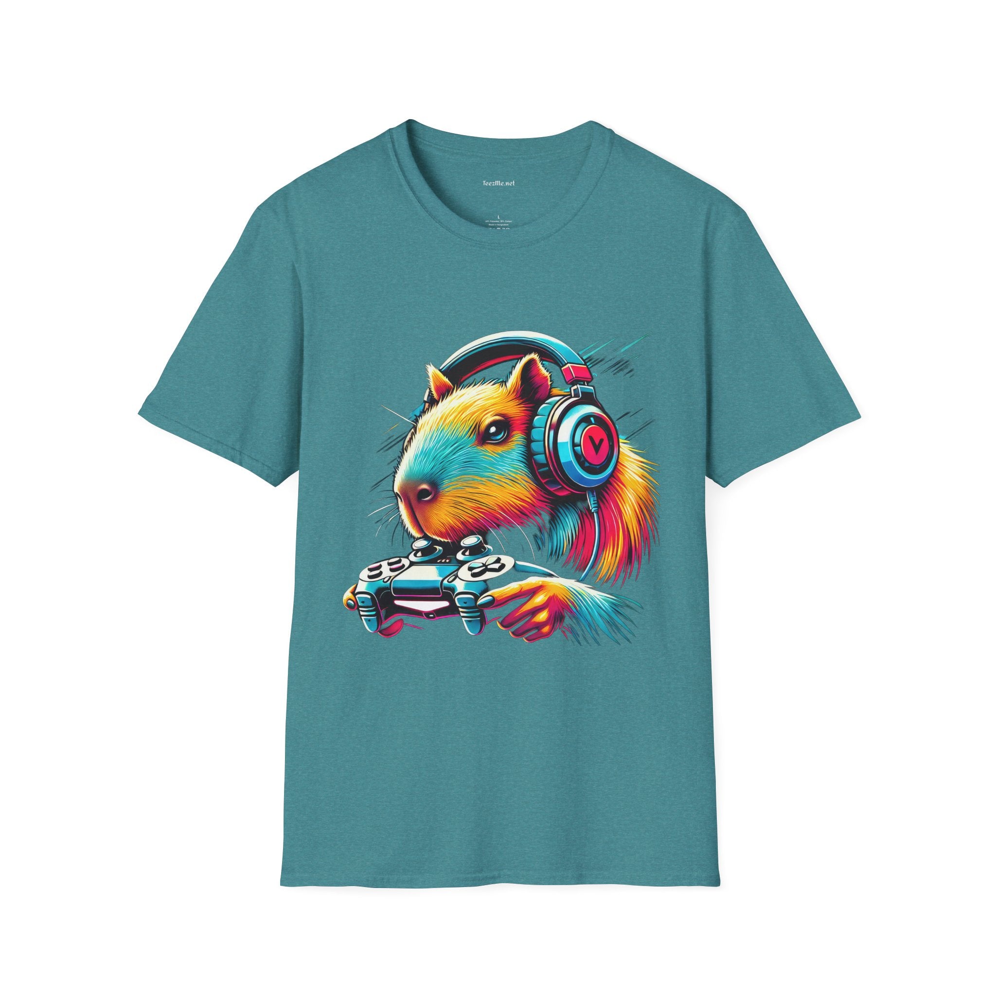 Capybara Video Gamer Unisex Softstyle T-Shirt 100% Cotton Graphic