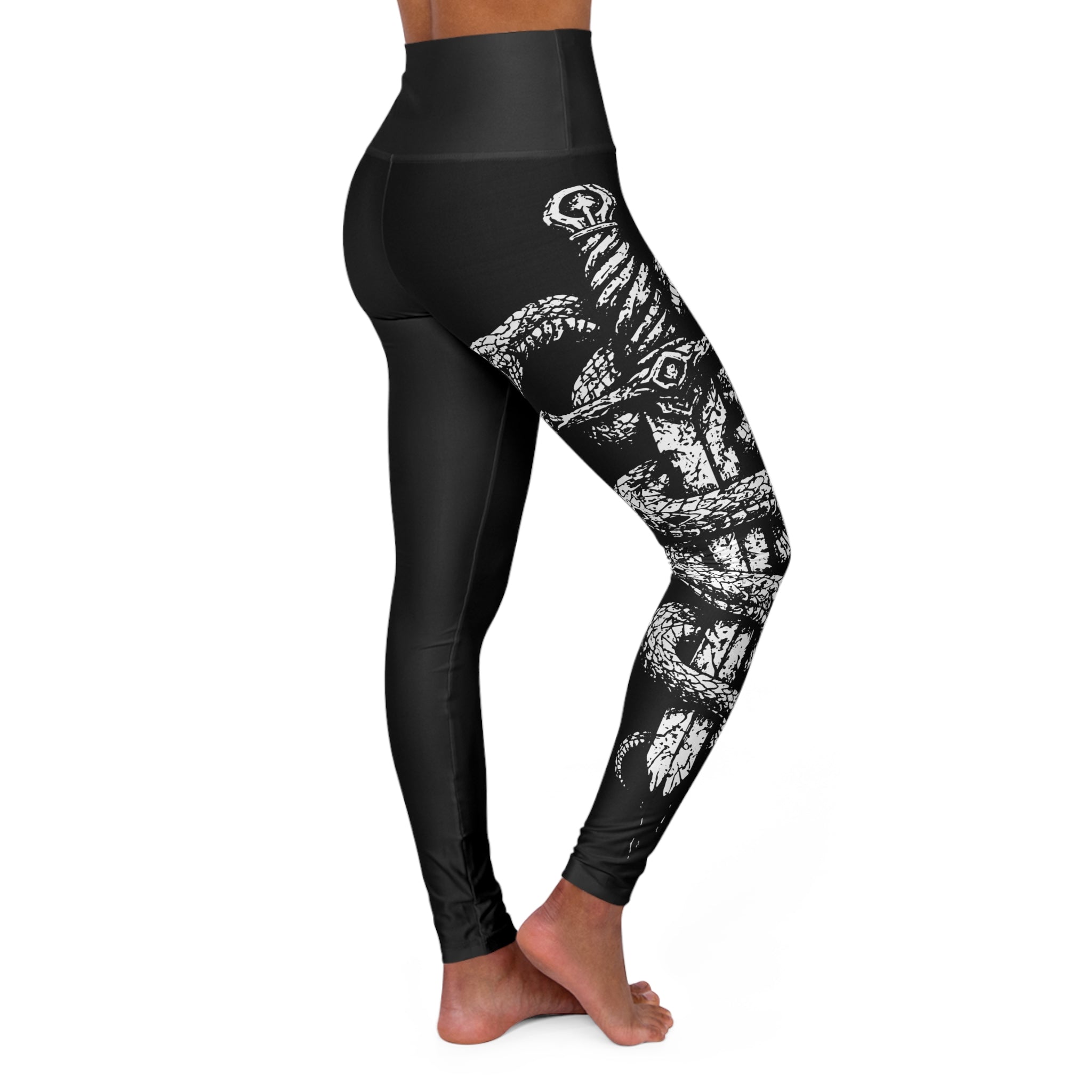 Monochrome Double Headed Snake Print Athletic High-Waist Yoga Leggings
