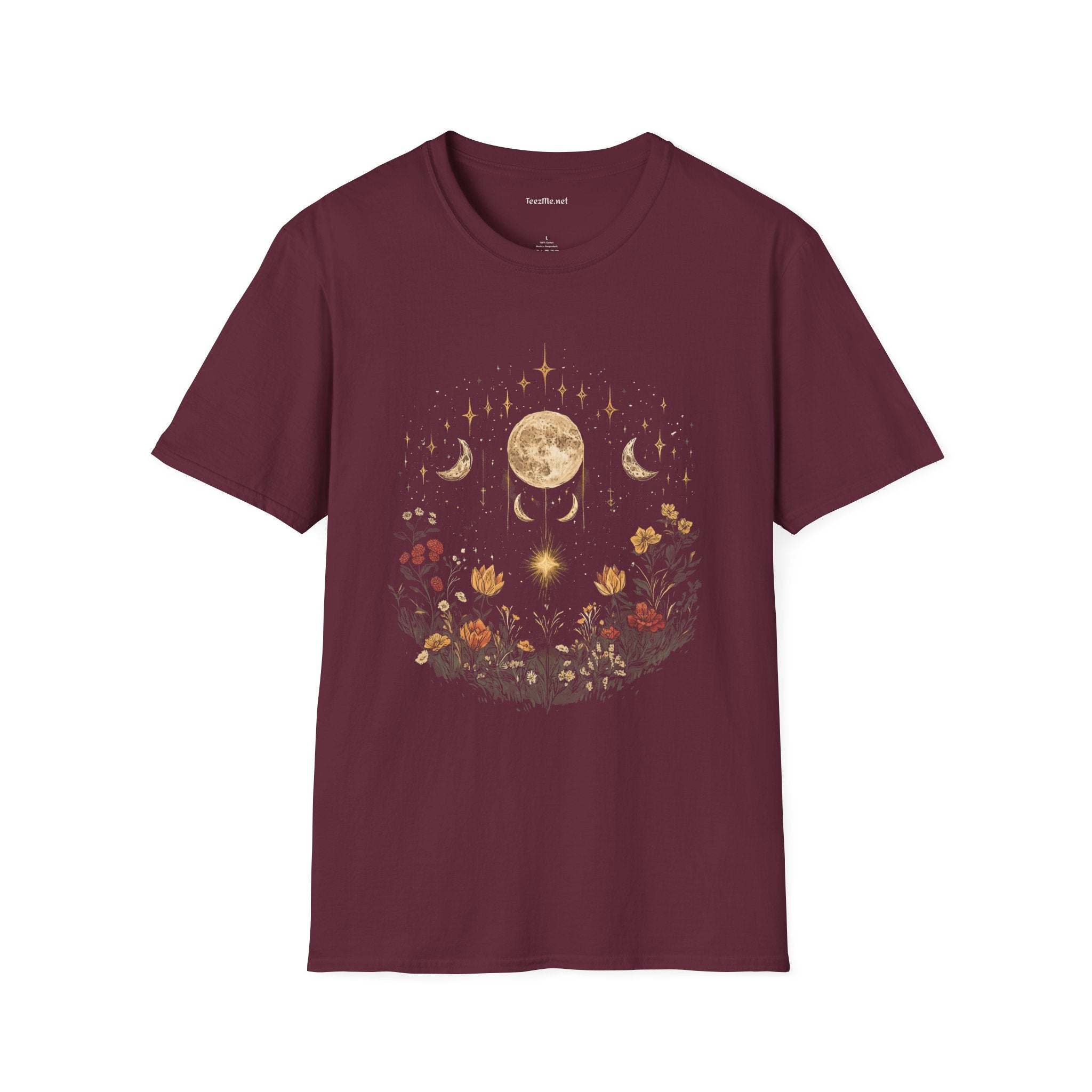 BOHO Moon Floral1 Unisex Softstyle T-Shirt 100% Cotton Graphic