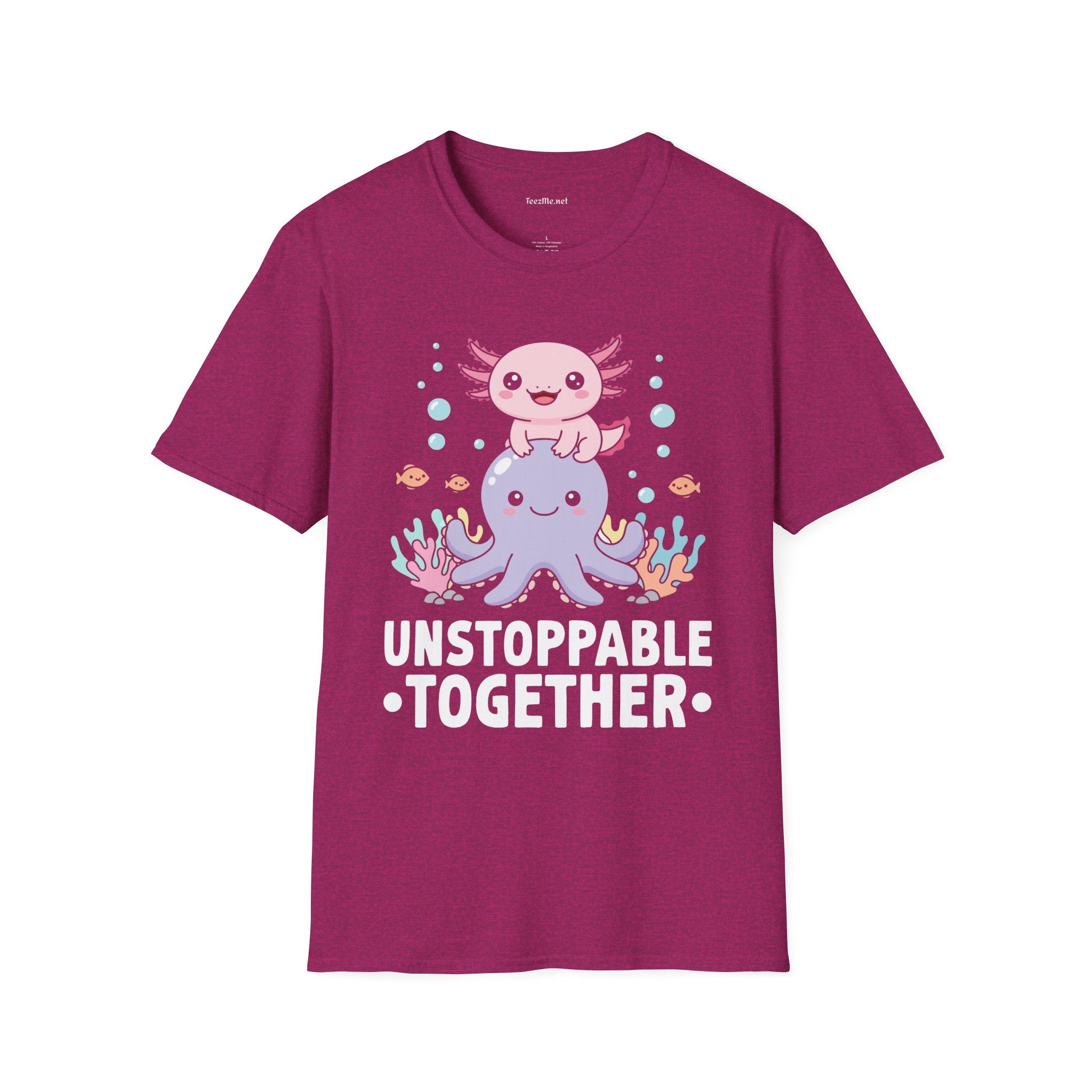 Cute Axolotl Unstoppable Together Unisex Soft Style T-Shirt 100% Cotton Graphic