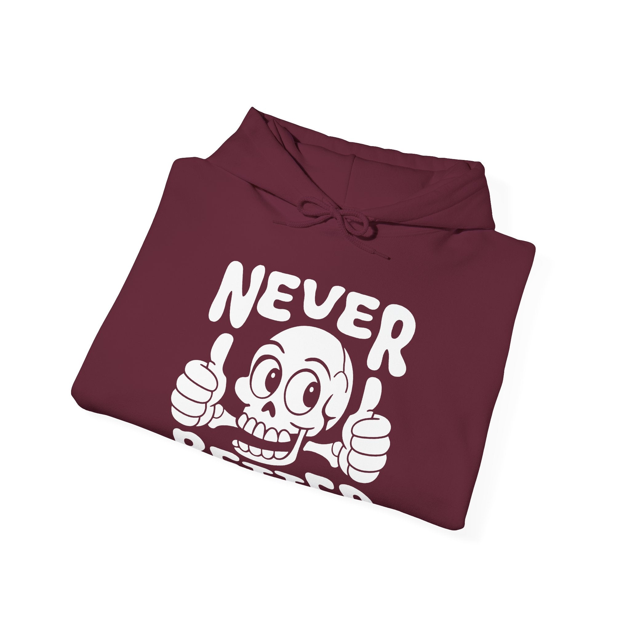 Never Better Skull Hoodie — Retro Thumbs-Up Graphic Pullover