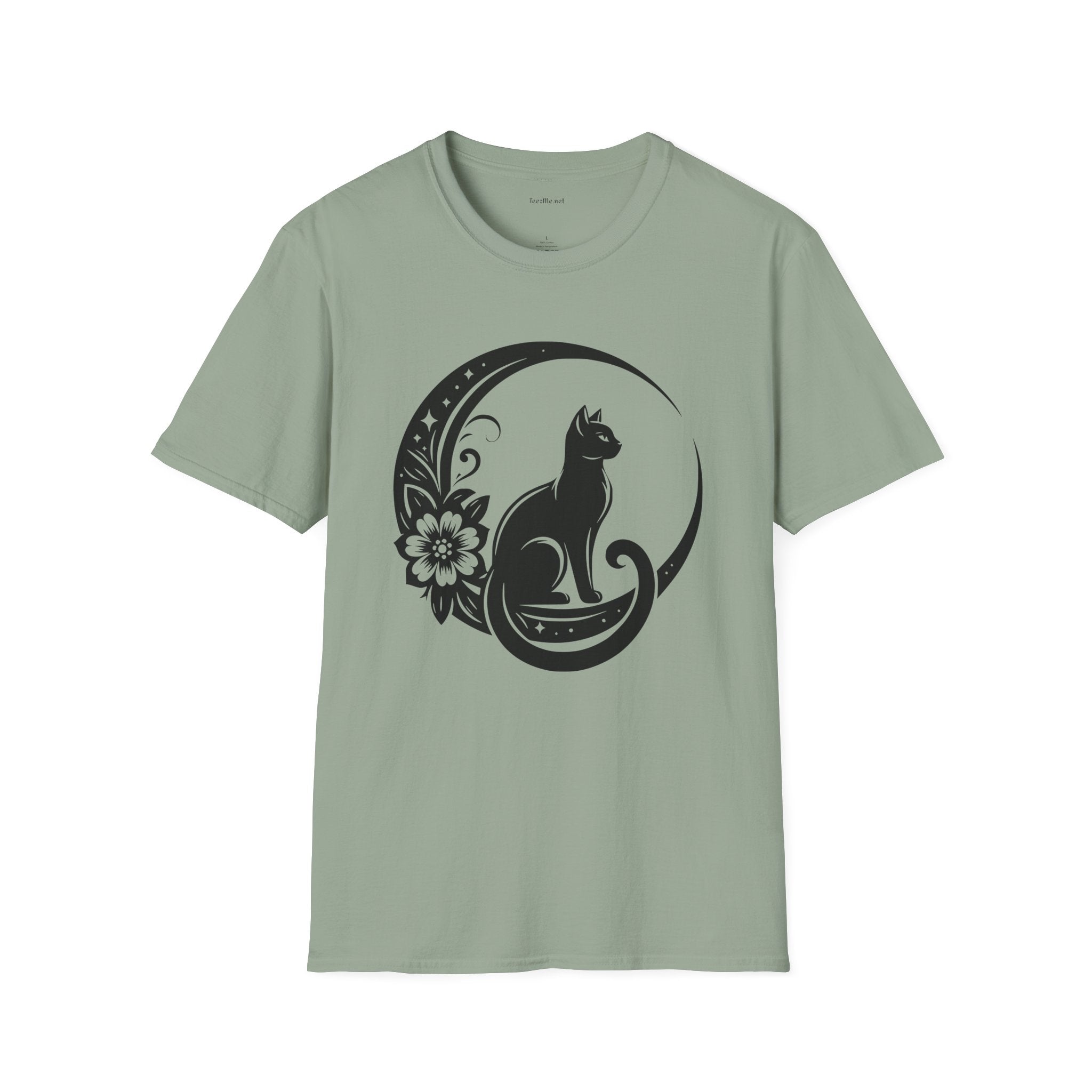 Crescent Moon Cat - Unisex Softstyle T-Shirt 100% Cotton Graphic