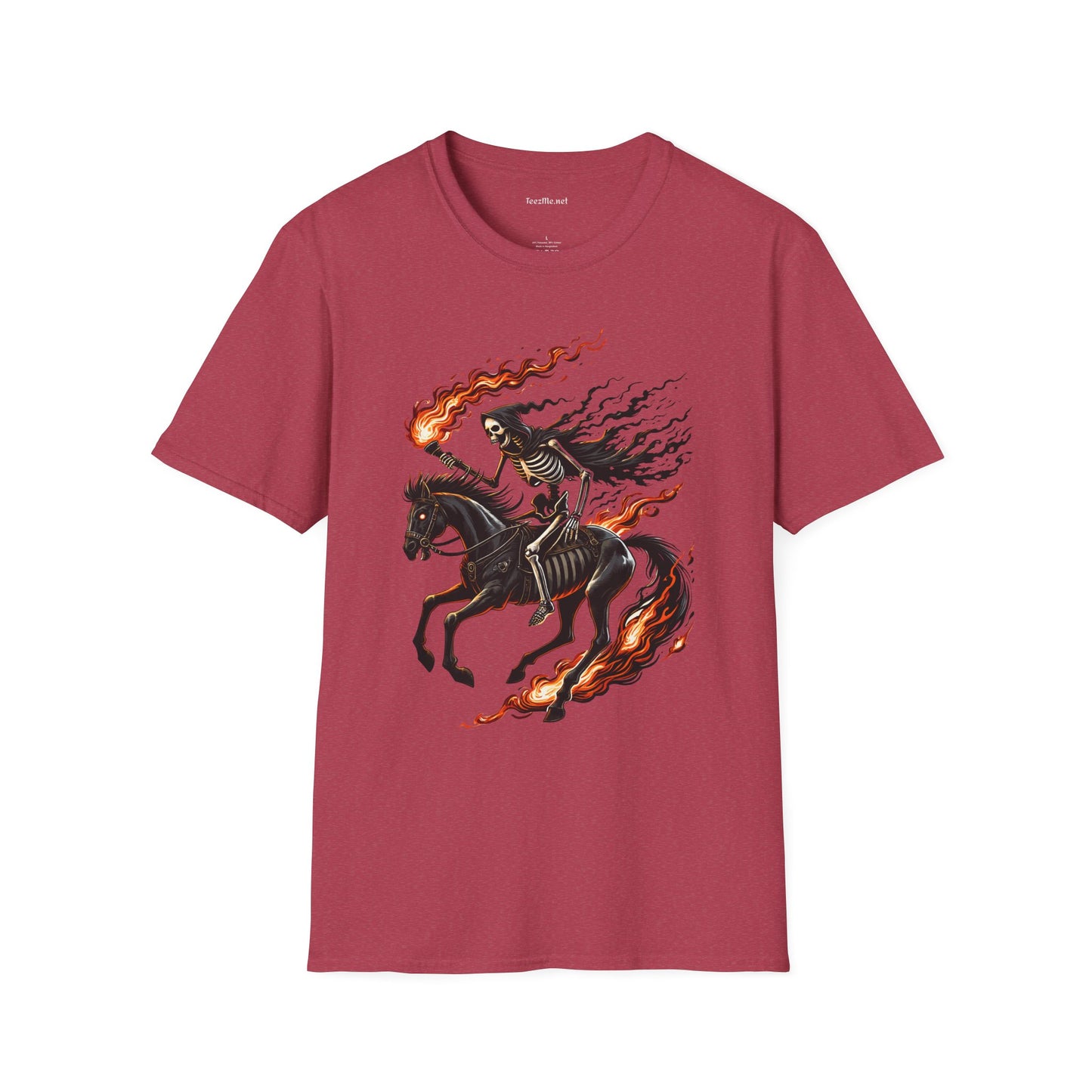 Skeleton Horse with Flame Unisex Softstyle T-Shirt 100% Cotton Graphic