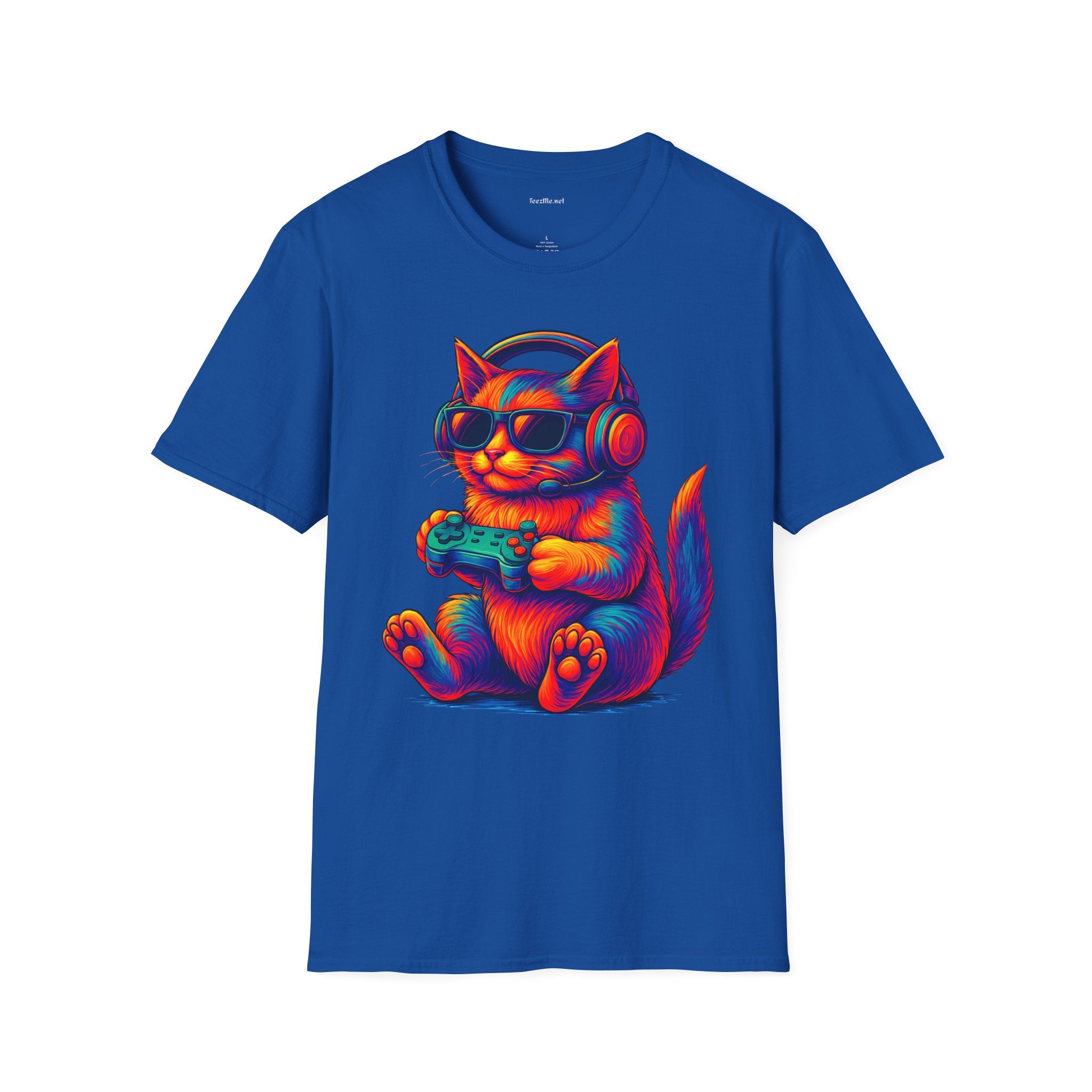 Cat Gamer Video Unisex Softstyle T-Shirt 100% Cotton Graphic