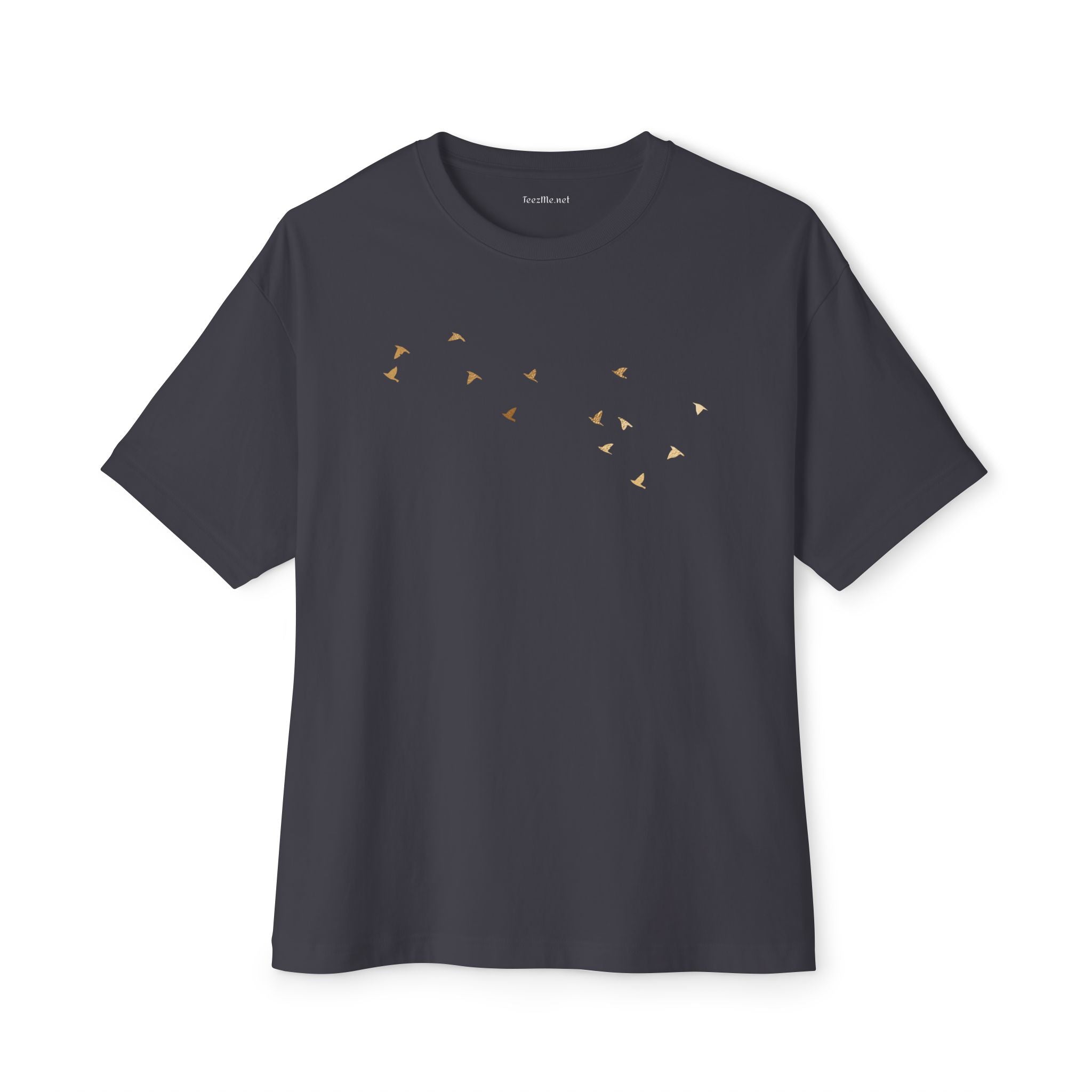 Gold Birds in flight (front&back) - Unisex Oversized Boxy Tee