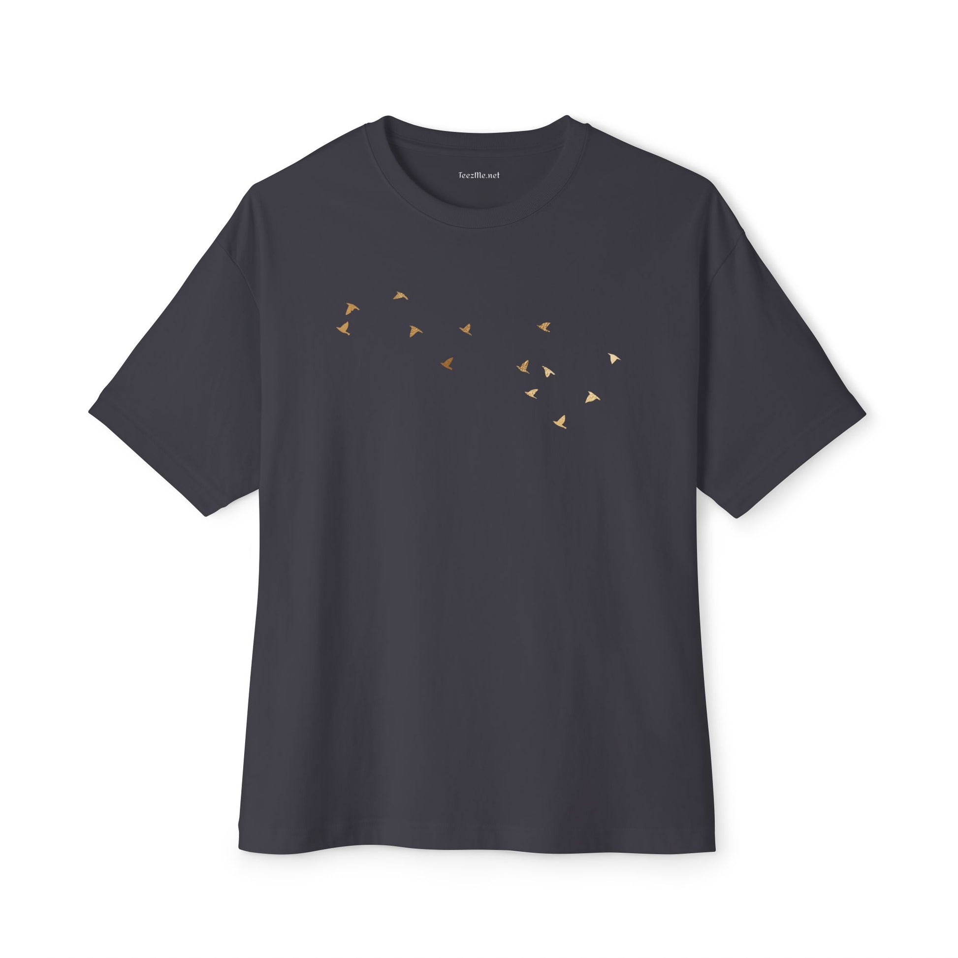 Gold Birds in flight (front&back) - Unisex Oversized Boxy Tee